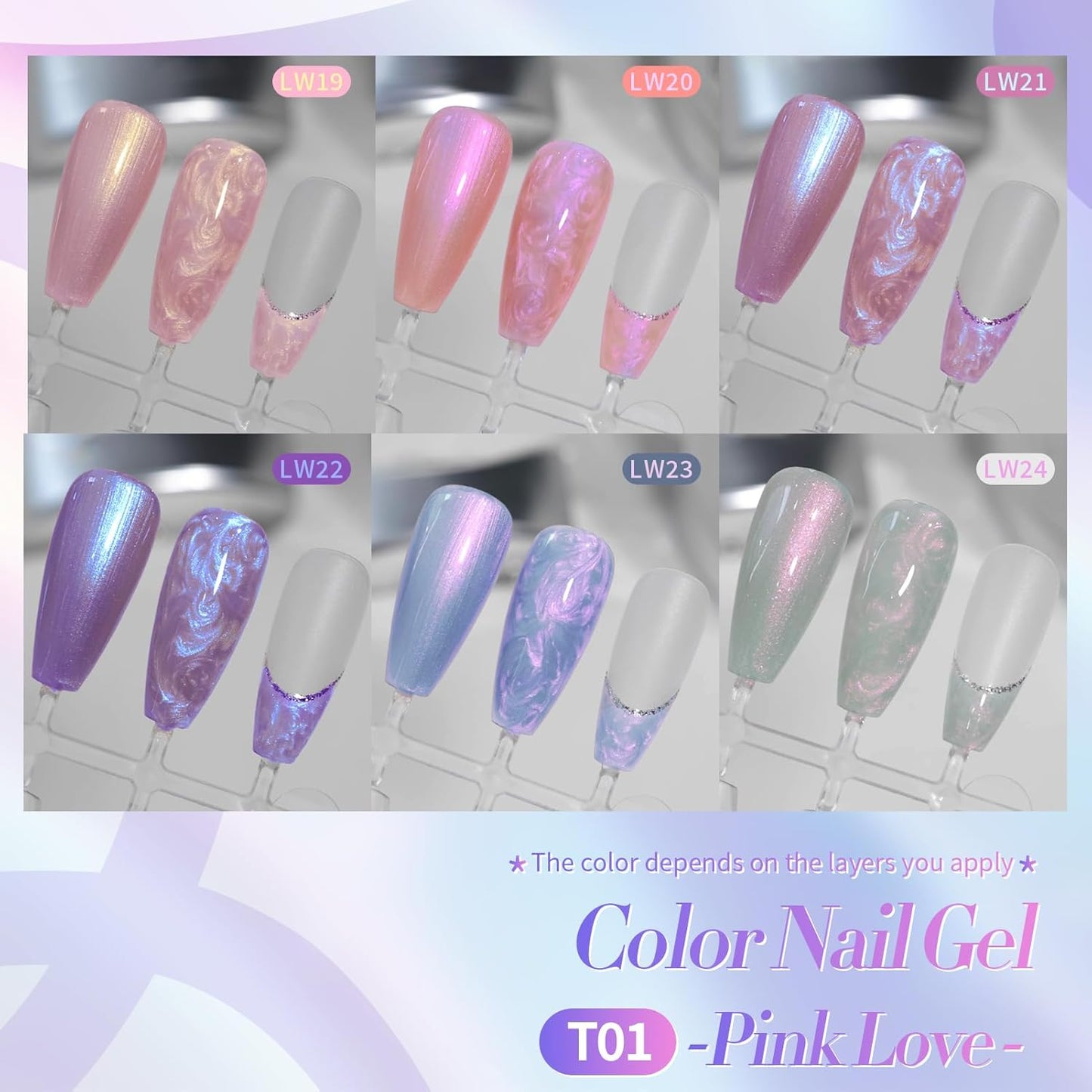 Born Pretty Pearl Gel Nail Polish, 6 Colors Pearl Pink White Purple Shimmer Mermaid Gel Polish Nail Drawing Glitter Polish Soak Off Led Swirl Shell Thread Effect DIY Manicure Gift for Women