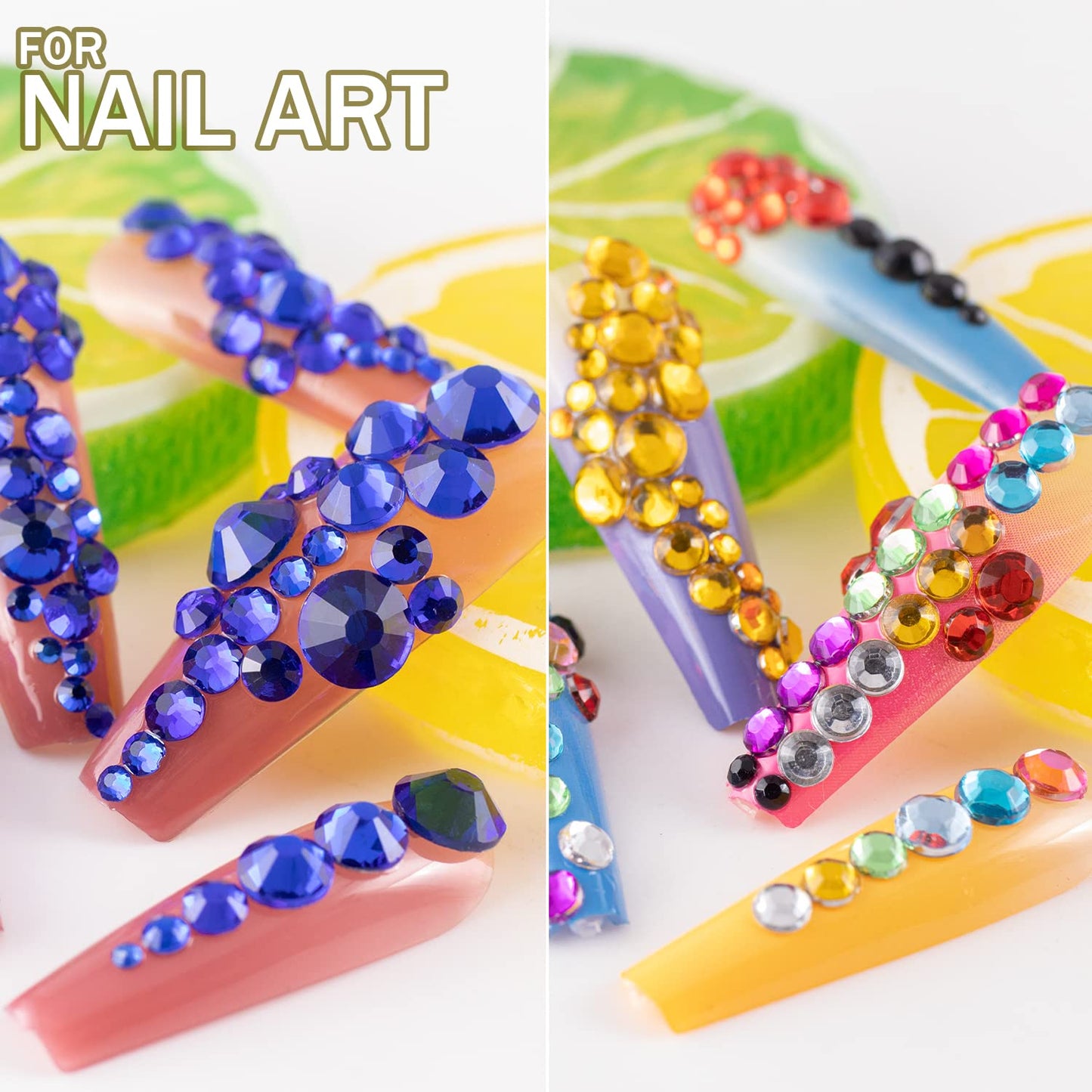 Two Packs of Flatback Rhinestones 4520 Pcs Colorful Nail Art Rhinestones Flatback Crystal Colorful+Royal Blue Rhinestone with Picker Pencil and Tweezer for Nail Art and Decoration