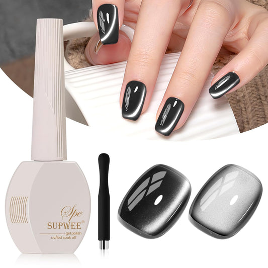 Black Cat Eye Gel Polish, 15ML Jelly Glass Cateye Gel Nail Polish with Magnetic Stick Moonlight Shimmer Glitter Effect Soak Off Salon DIY at Home