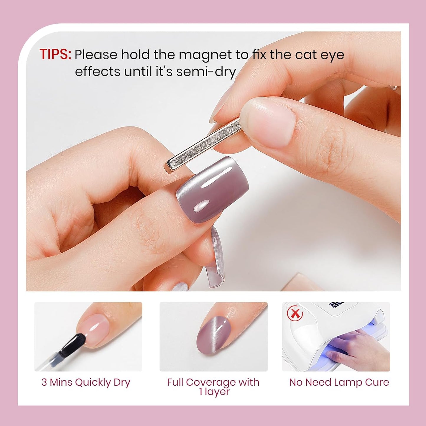 Magnetic Nail Polish Non Gel Quick Dry Glitter Cat Eye Nail Polish Cats Eye Toe Fingernail Air Drying Fast Lacquer Manicure Gift For Women Girls 16ml, 0.54fl oz