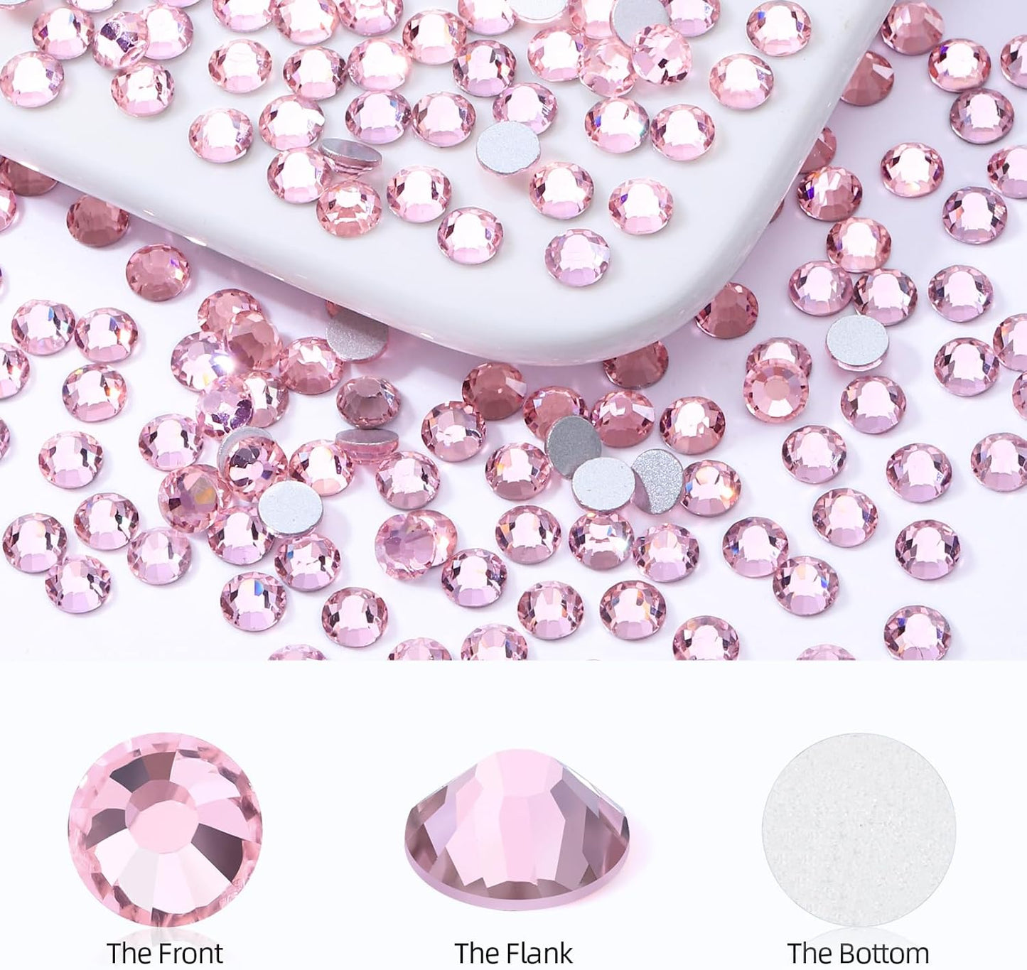 Pink Flatback Rhinestones, Glass Rhinestones for Nail Art and Craft, Glue Fix, Loose Crystal Gemstones(Pink, SS12, 2880pcs, 2.9-3.0mm)