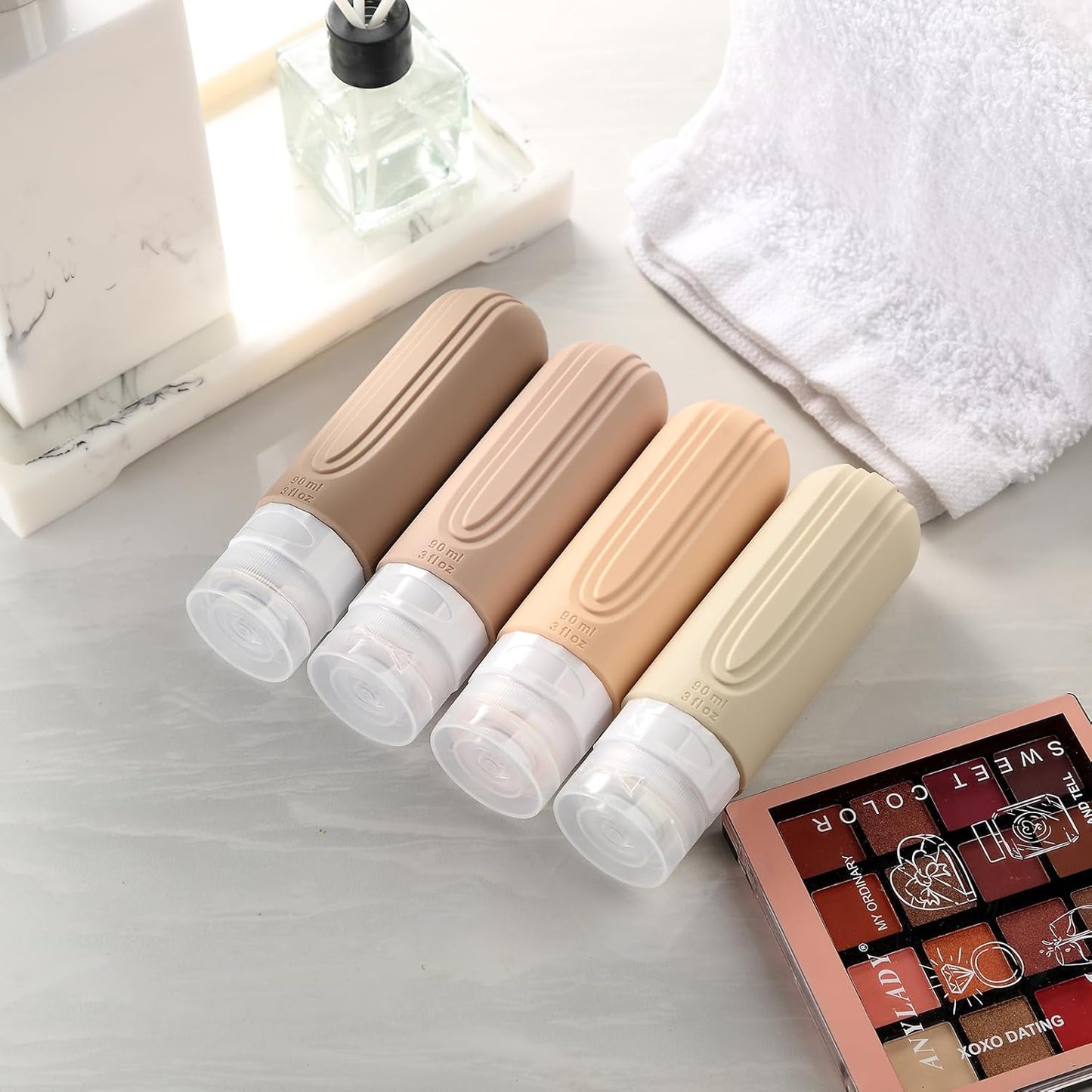 Travel Bottles for Toiletries, Tsa Approved 3oz Travel Size Containers BPA Free Leak Proof Refillable Liquid Silicone Squeezable Travel Accessories for Shampoo Conditioner Lotion (4 Pack)