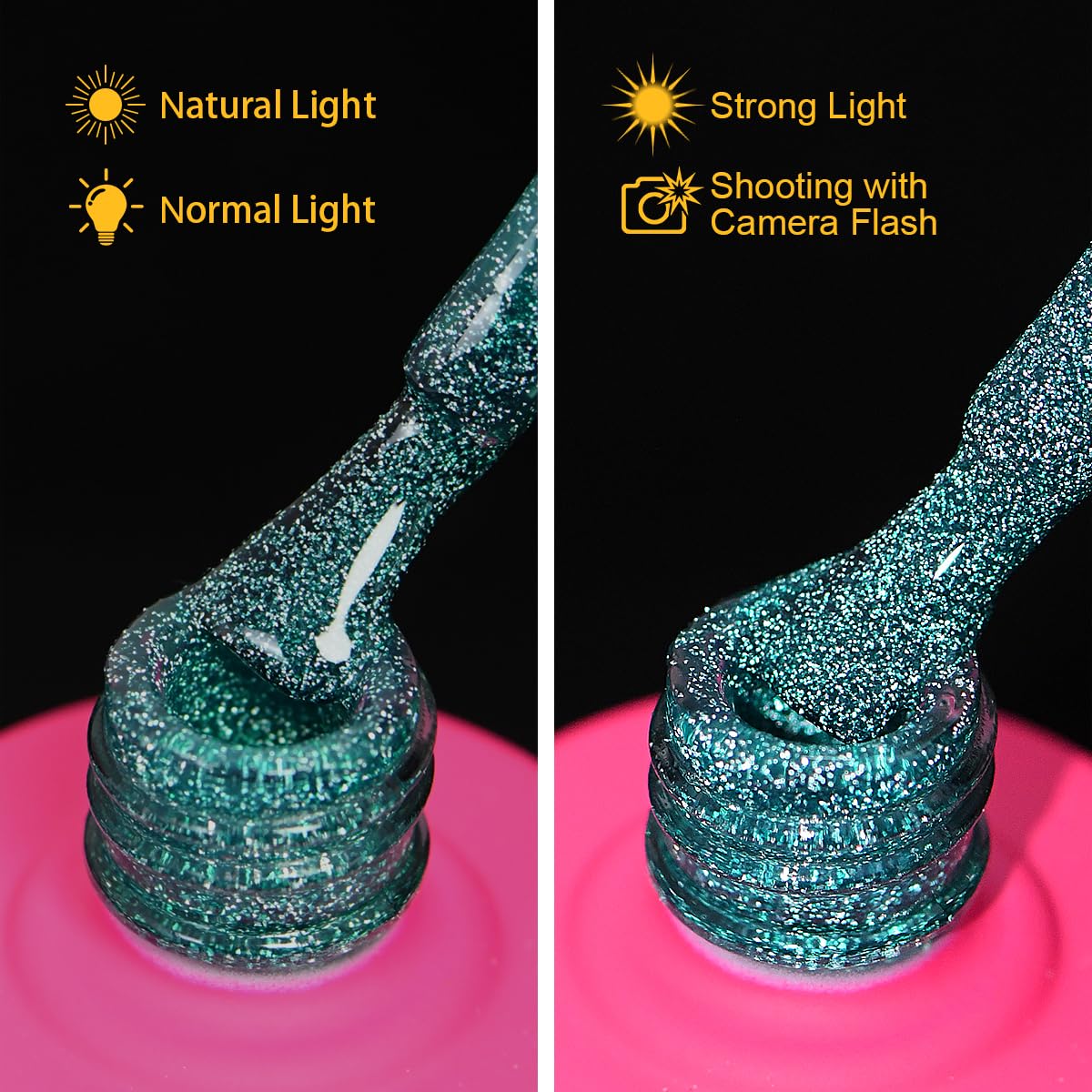 Reflective Glitter Gel Nail Polish, HEMA HPMA TPO Free, Teal Blue Flash Diamond Shimmer, Need UV Lamp Long Lasting Salon Perfect Gel Nail 15ML for Women (Dia-007)