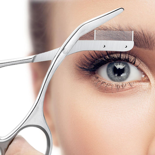 Eyebrow Scissors with Comb, Stainless Steel Facial Grooming Scissors Kit, Professional Precision Eyebrow Trimmer, Perfect For Gifts for Men and Women (Grey)