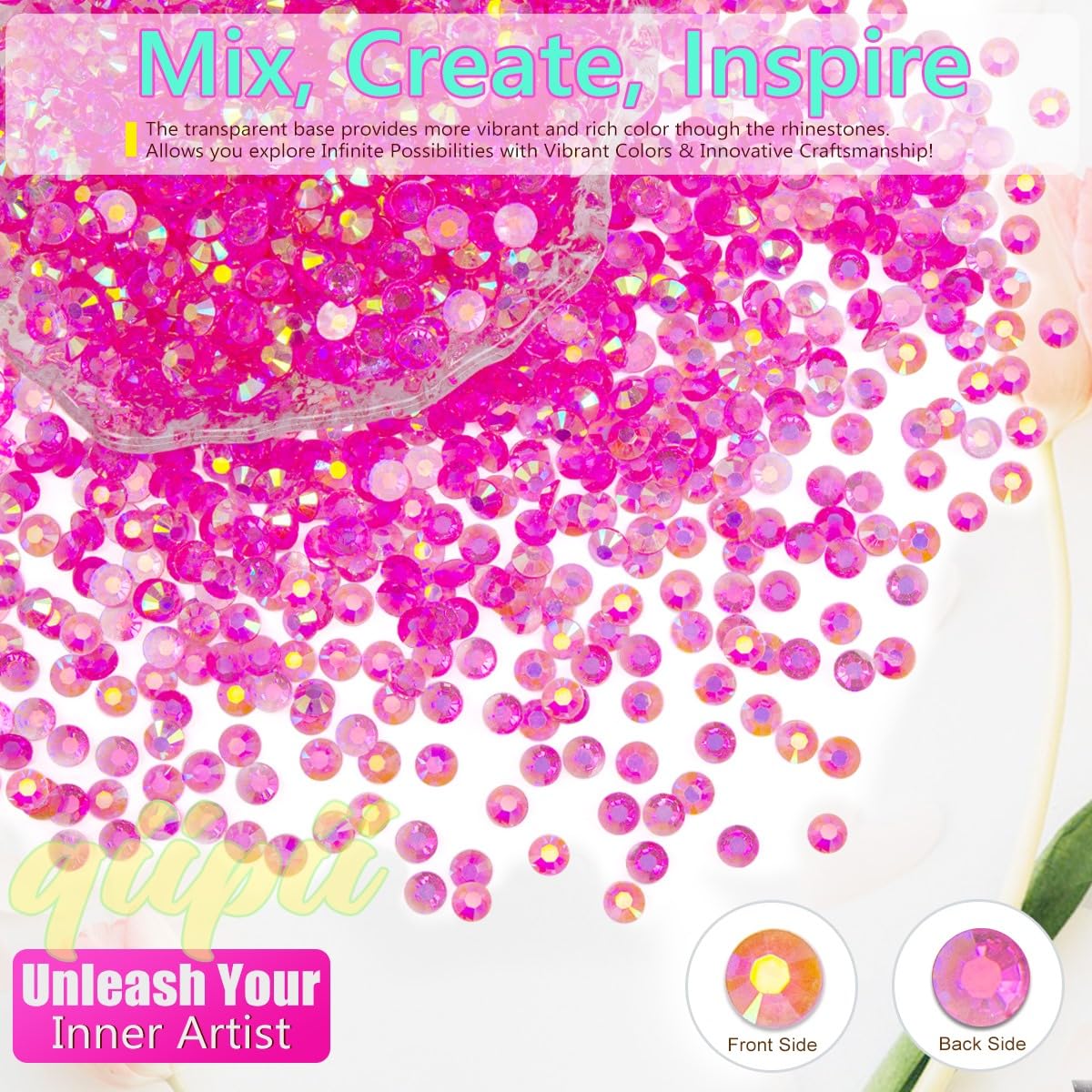 16000PCS Hot Pink AB Resin Rhinestones for Crafting 3mm 4mm 5mm Rose Pink Flatback Jelly Stones SS10 SS16 SS20 Diamonds Crystals Gems Charms for Nails Face Eyes Makeup Tumblers Bottles Crafts