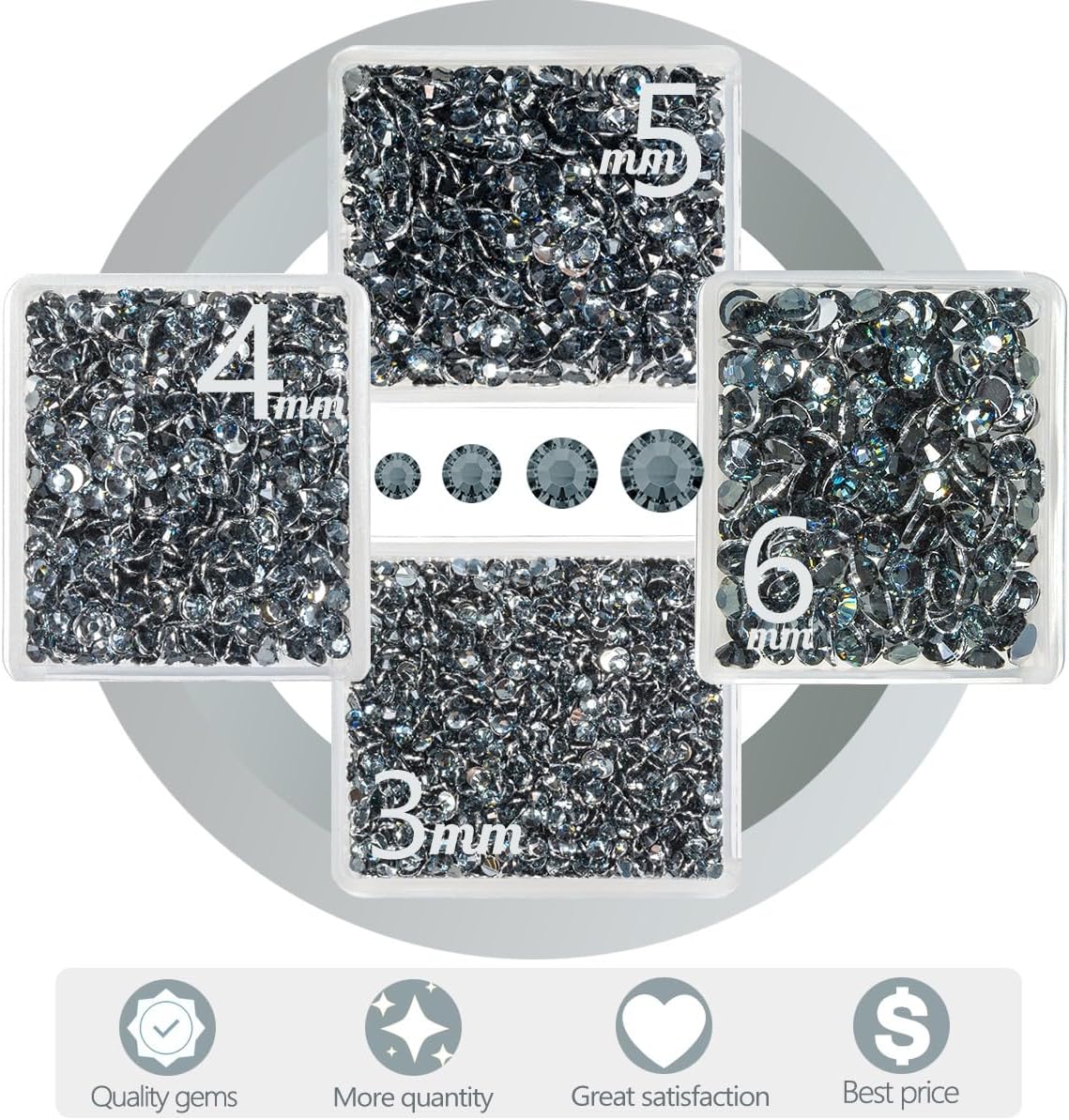 Dark Gray Crystal Resin Rhinestones w B7000 Jewelry Glue for Bedazzling Crafting Grey Flatback Stones 3mm 4mm 5mm 6mm Diamonds Crystals Gems for Nails Face Eyes Makeup Tumblers DIY Crafts