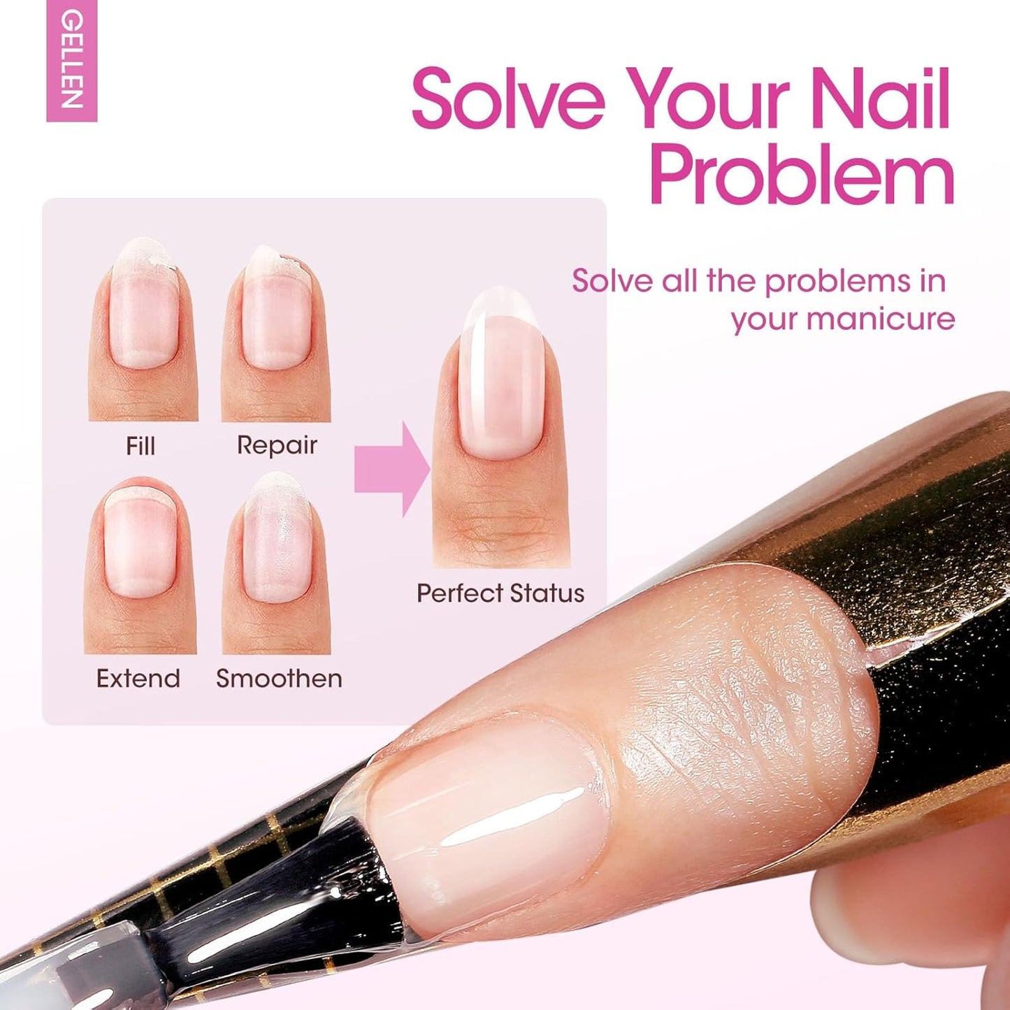 GELLEN Builder Nail Gel with Gel Top Coat Base Coat, 3 Pcs 18ml Top Coat Nail Polish Set, Soak Off Hard Builder in A Bottle for Nail Extension Strengthen Manicure Salon at Home