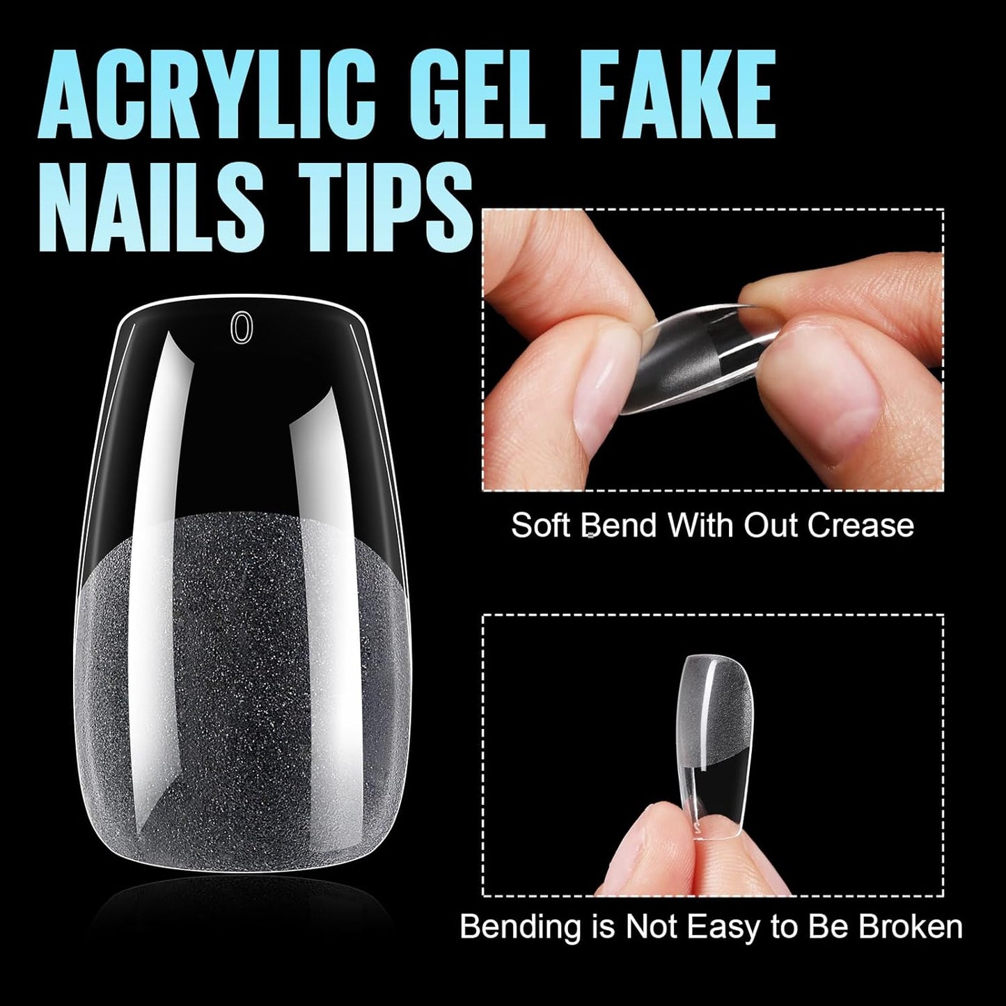 TOMICCA Medium Coffin Nail Tips, 240Pcs Half Matte Nail Tips, 15 Sizes Nail Extension Tips Set, Full Cover Pre Shaped Fake Nails for Beginner and Professional DIY Nail Salon