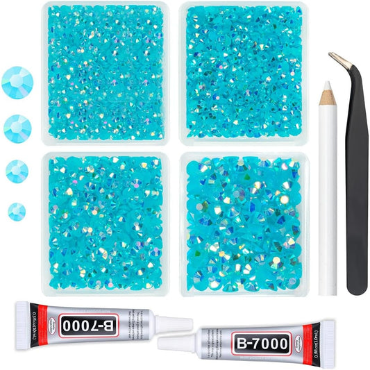 Teal Blue AB Resin Rhinestones w B7000 Jewelry Glue for Bedazzling Crafting 3mm-6mm Turquoise Blue Flatback Jelly Stones Bulk SS10-SS30 Diamonds Gems for Nails Eyes Face Makeup Tumblers Crafts