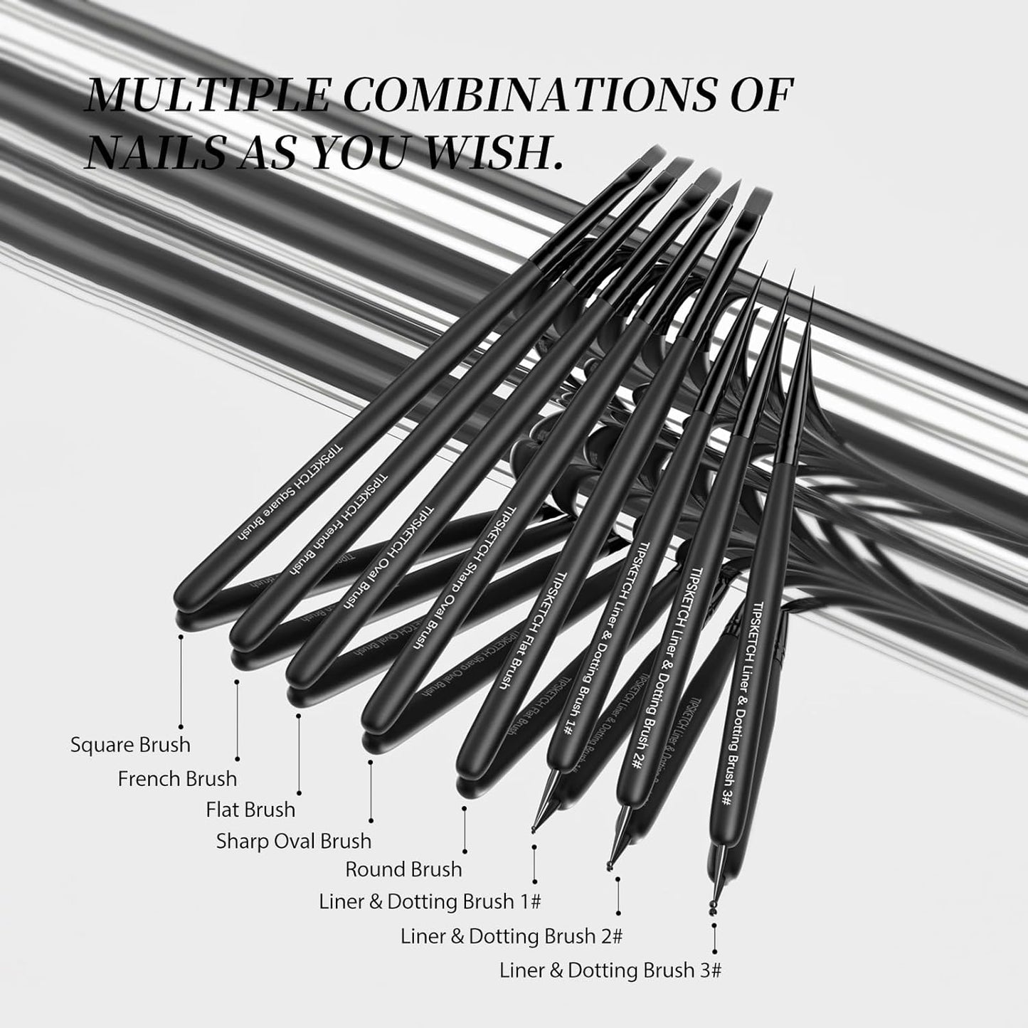 Nail Art Brushes 8pcs Nail Brush For Nail Art With Nail Art Liner Brush and Dotting Pen for Gel Polish Design, French Tips, Detailed Painting, Dotting