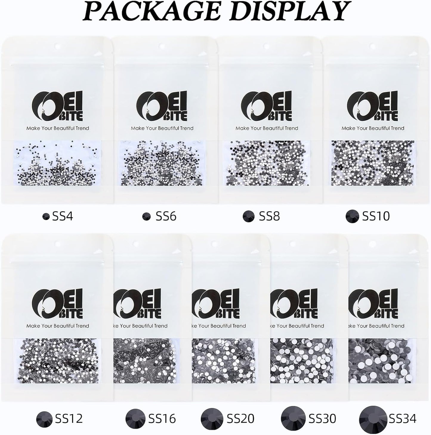 Black Flatback Rhinestones, Glass Rhinestones for Nail Art and Craft, Glue Fix, Loose Crystal Gemstones(Black, SS16, 1440pcs, 3.8-4.0mm)