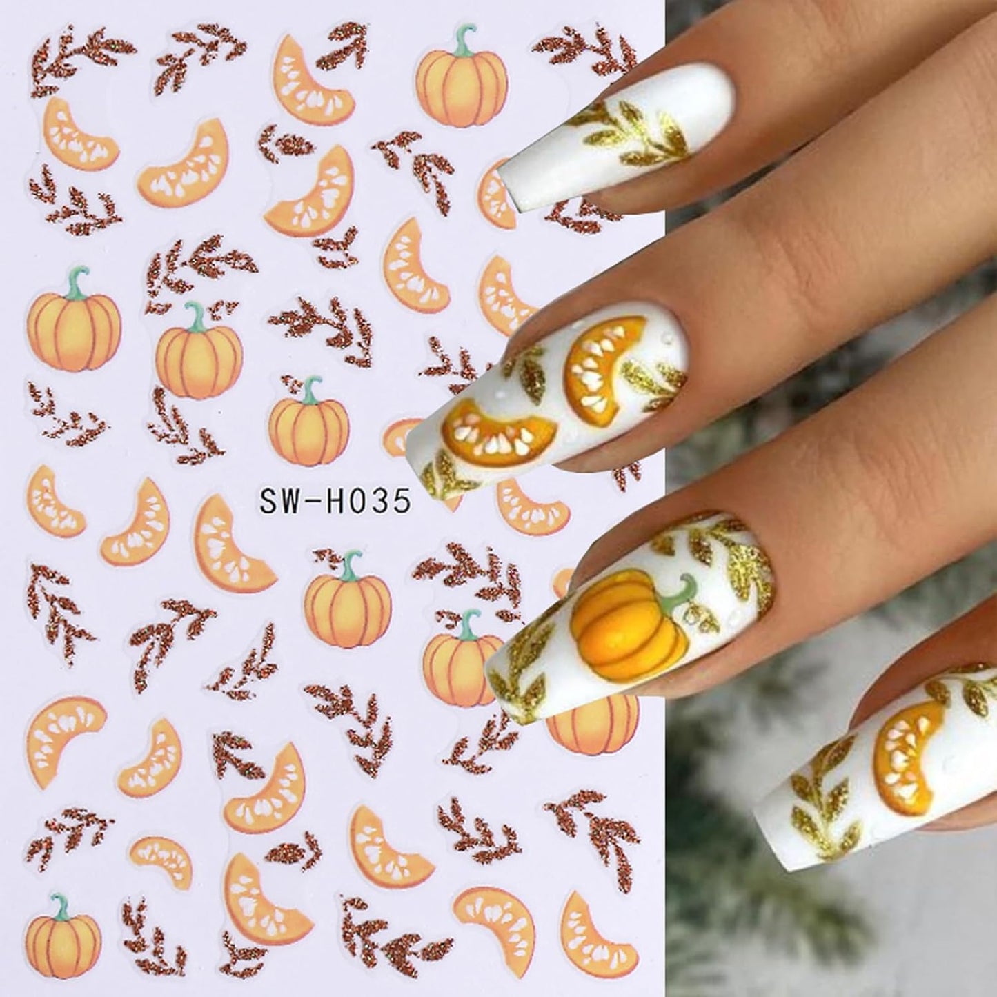 Fall Nail Stickers for Women and Girls Nail Decorations Nail Decals Autumn Maple Leaves Pumpkin Fruit Self-Adhesive Stickers 3D Nail Art Accessories