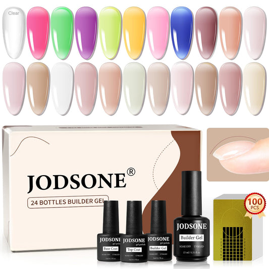 JODSONE Builder Color Gel Top Coat Base Coat Extension Gel 24 PCS Kit Long Lasting High Gloss Gift For Women