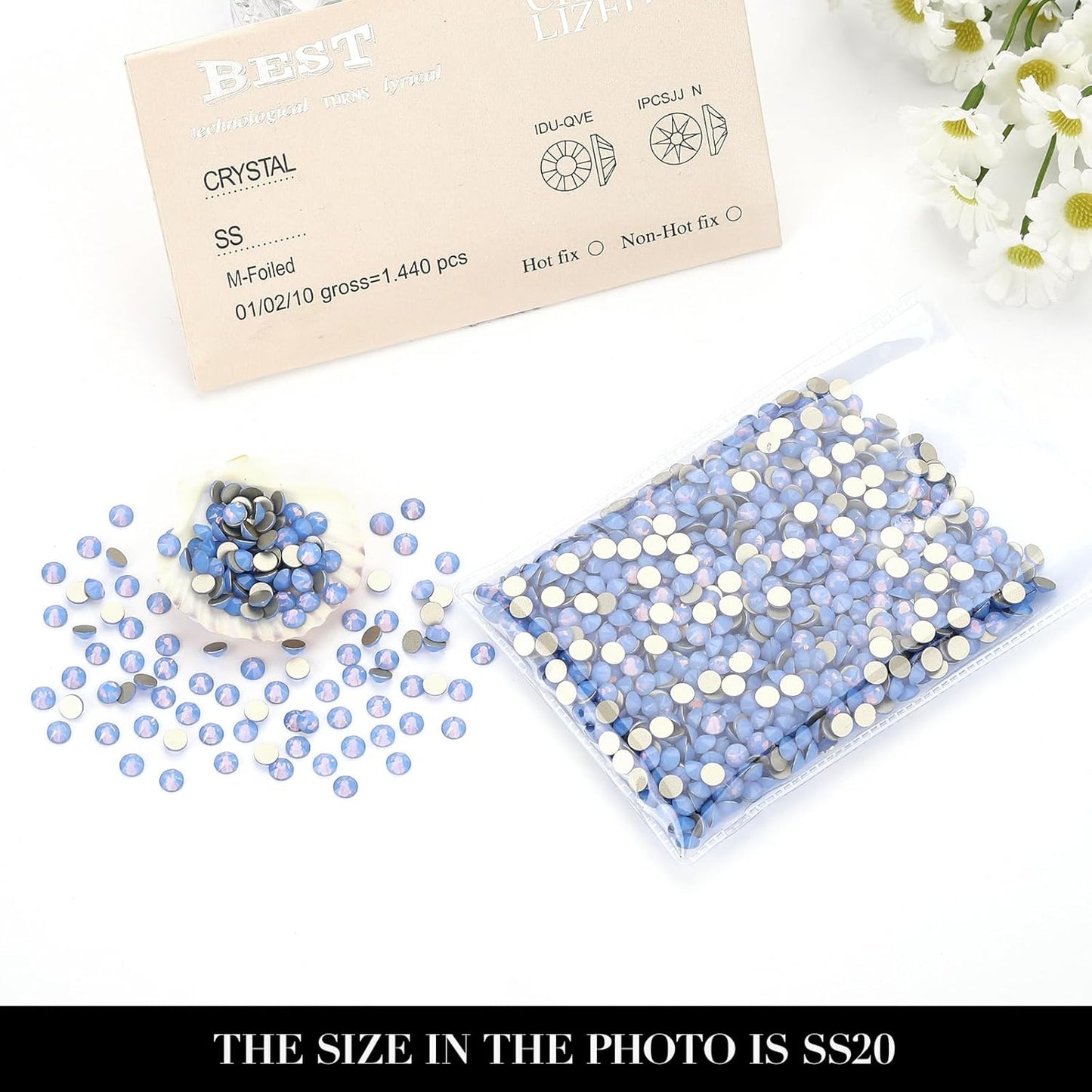 Novani Blue Opal Rhinestones 1440pcs Flat Back Round Rhinestone Style 2088 Sparkly Crystal Gemstones for Nail Art and Crafting SS20,4.6-4.8mm
