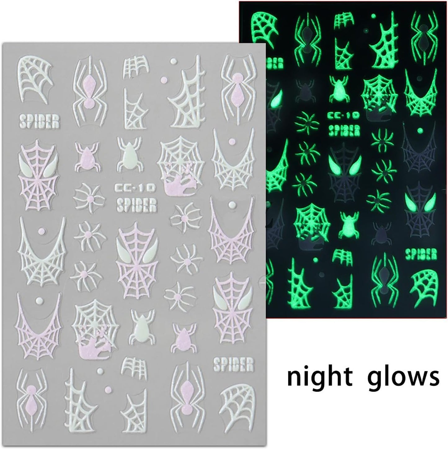 Halloween Nail Stickers 6 Sheets Glow in The Dark Nail Decals Stickers for Nails with Designs Ghost Bat Heart Spider Web Stickers DIY Nail Art Decoration for Women Girls