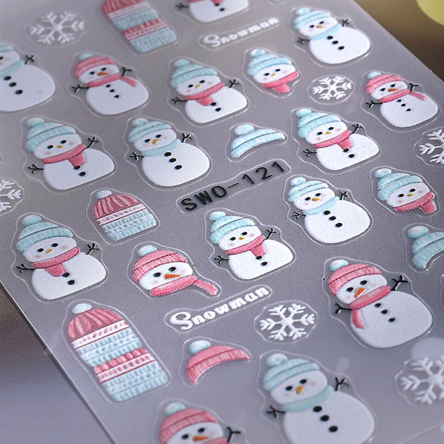 2Pcs Christmas Nail Art Stickers Decals 5D Embossed Winter Nail Decals Snowflake Nail Stickers Pink Blue Hat Scarf Snowman Nail Supplies New Year Winter Nails Supplies for Women Manicure Decoration