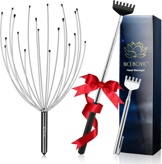 NICEMOVIC White Elephant Gifts for Adults, Head Massager Scalp Scratcher Stocking Stuffers Funny Gifts for Men Women 20 Fingers Head Scalp Massager Back Scratcher Small Gift for Thanksgiving Birthday