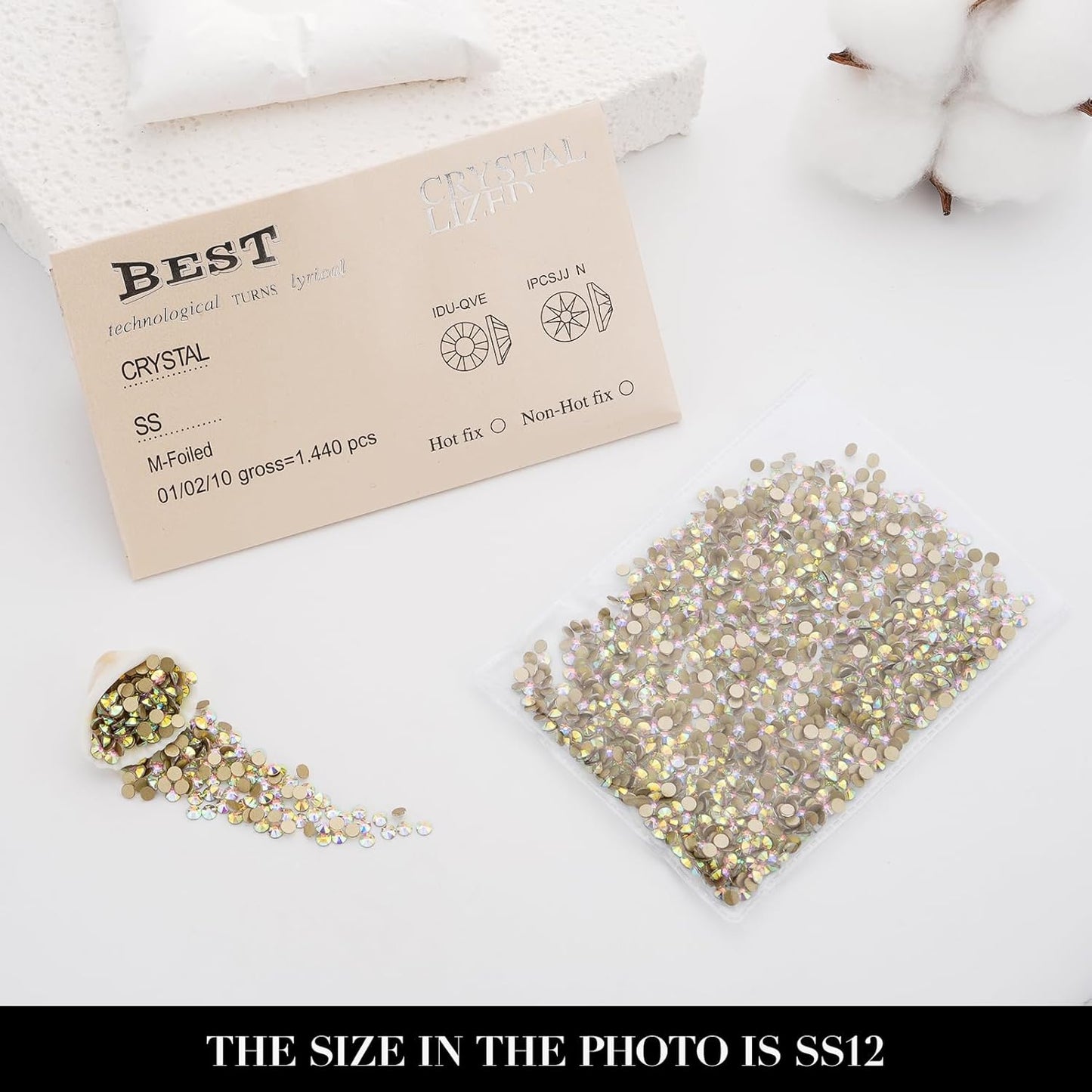 Novani Crystal AB Rhinestones 1440pcs Flat Back Round Rhinestone Style 2088 Sparkly Crystal Gemstones for Nail Art and Crafting SS12,3.0-3.2mm