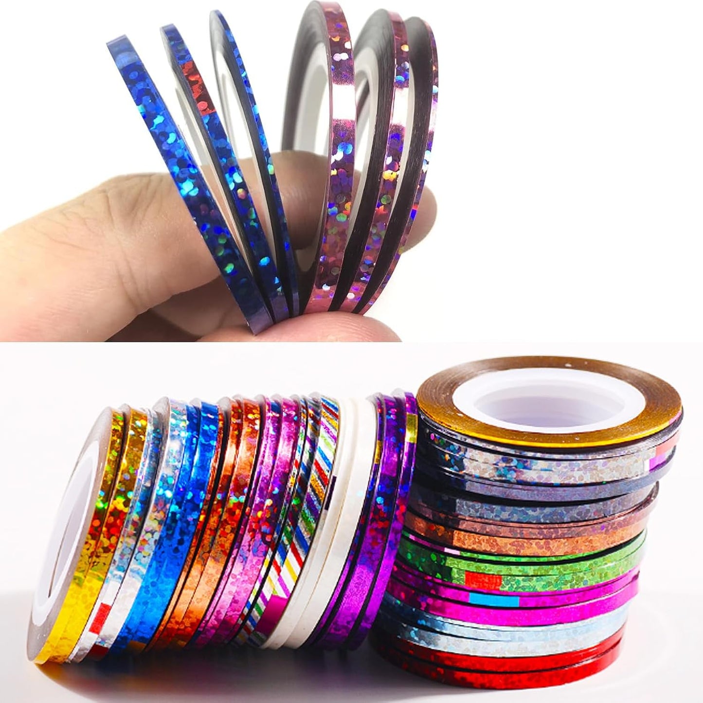 Nail Art Striping Tape Lines Kit 36 pcs 1mm 2mm 3mm Nail Tape Strips for Design DIY Silver Nails Striping Tape (Blue)
