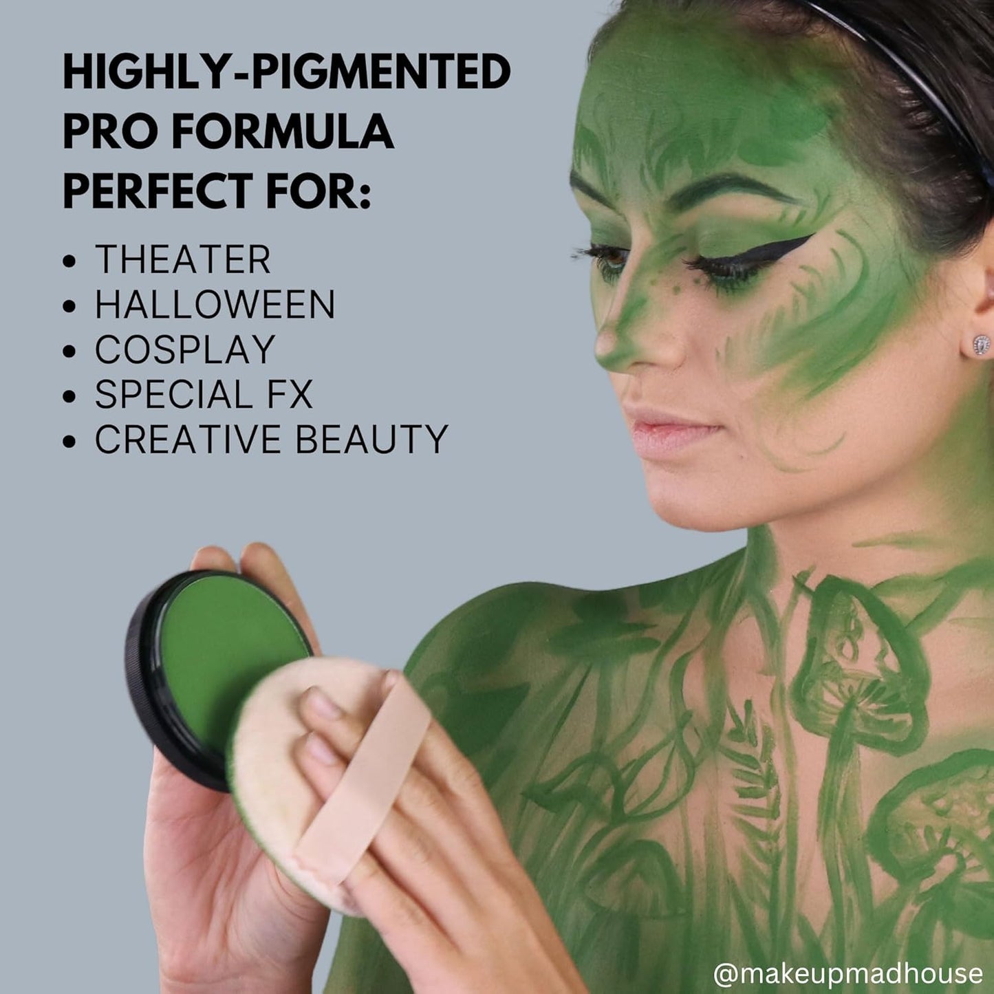 Mehron Makeup StarBlend Cake Makeup | Wet/Dry Pressed Powder | Powder Foundation | Green Face Paint & Body Paint 2 oz (56g)