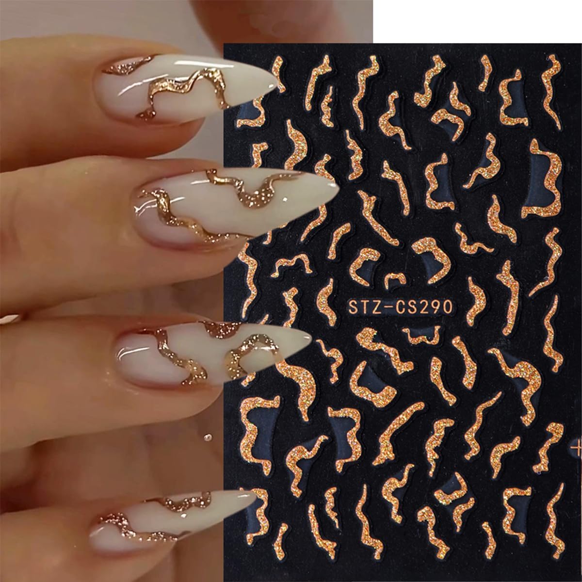 Glitter French Tip Nail Stickers for Nail Art 10Pcs Gold Sliver Lines Nail Art Stickers Shiny V Shape Nail Tip Design Nail Decals French Wave Lines Stripe Nail Supplies for Women French Manicure Decor