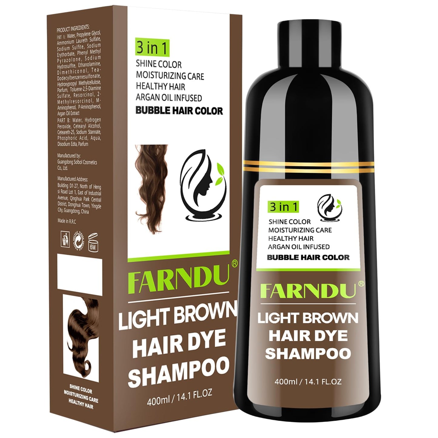 Light Brown Hair Dye Shampoo for Women Men, Instant Gray Hair Coverage Natural Herbal Hair Color Shampoo 3 In 1 champu para canas