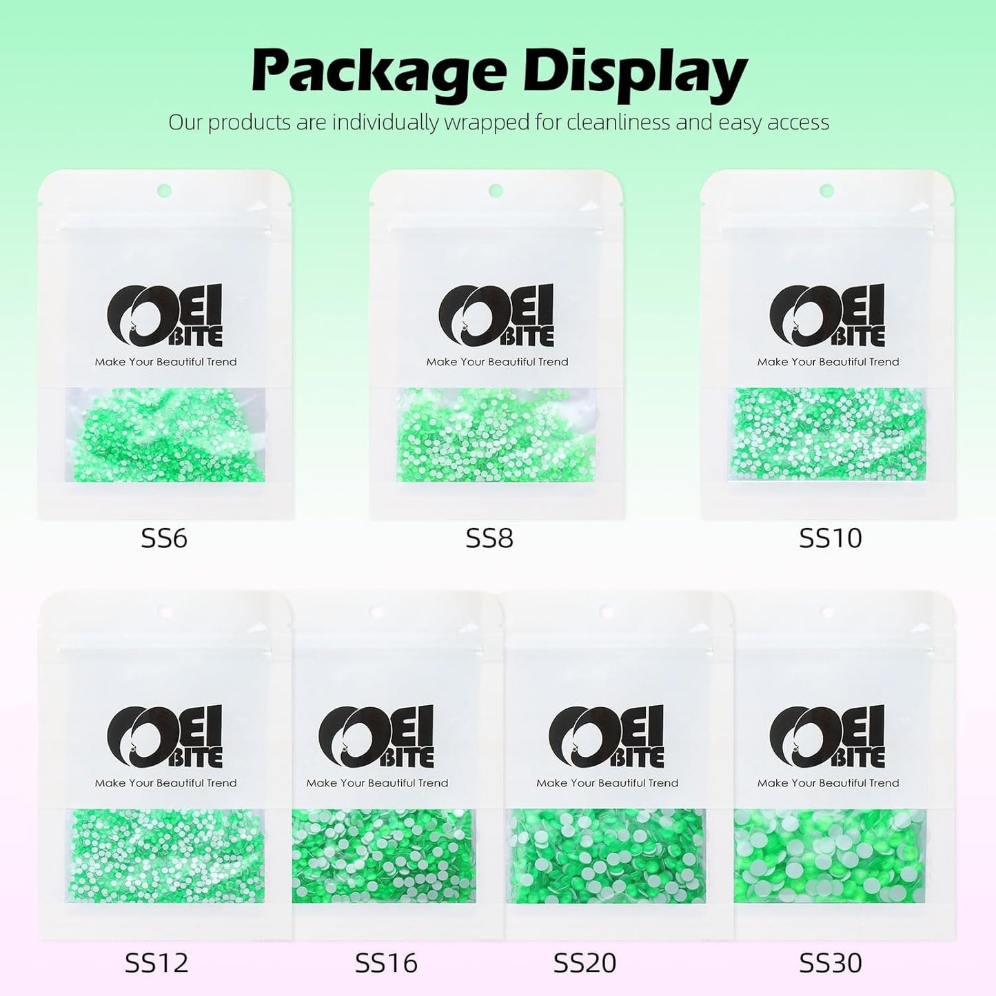 Neon Green Flatback Rhinestones, Glass Rhinestones for Nail Art and Craft, Glue Fix, Loose Crystal Gemstones(Neon Green, SS8, 1440pcs, 2.3-2.5mm)