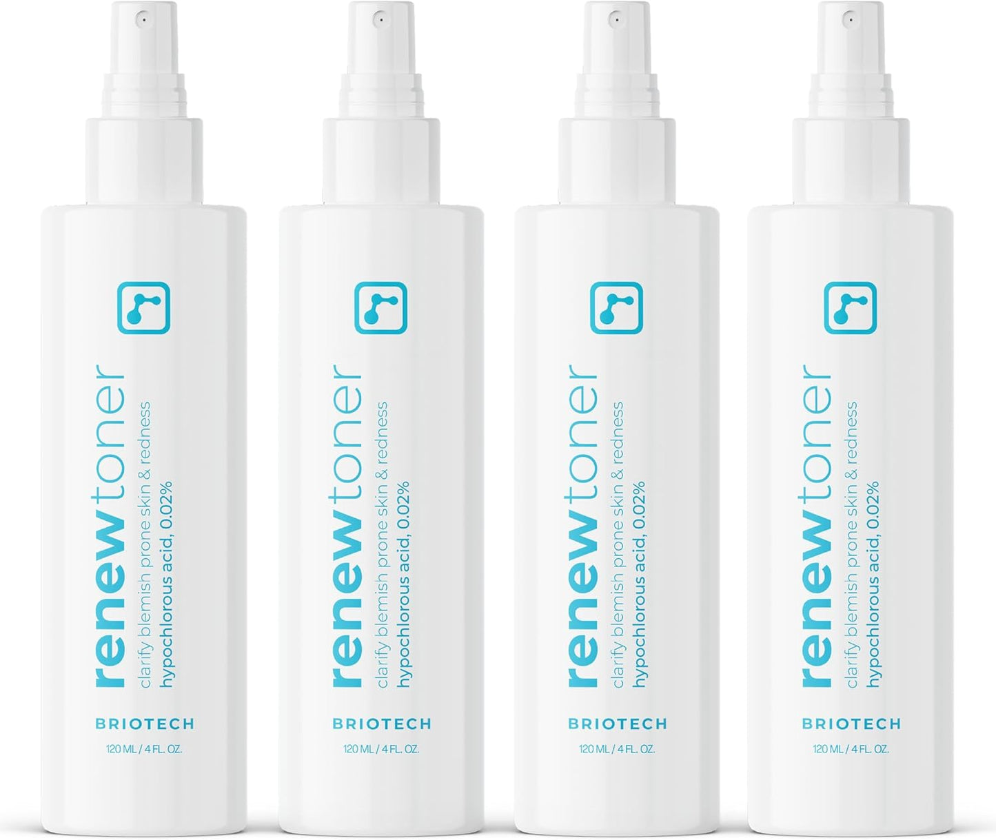 BRIOTECH Renew Toner, Hypochlorous Acid Spray, Minimize Appearance of Blemishes, Soothing Facial Mist for Sensitive Skin, Calm Redness & Bumps, Vegan, 4 fl oz (4 Pack)