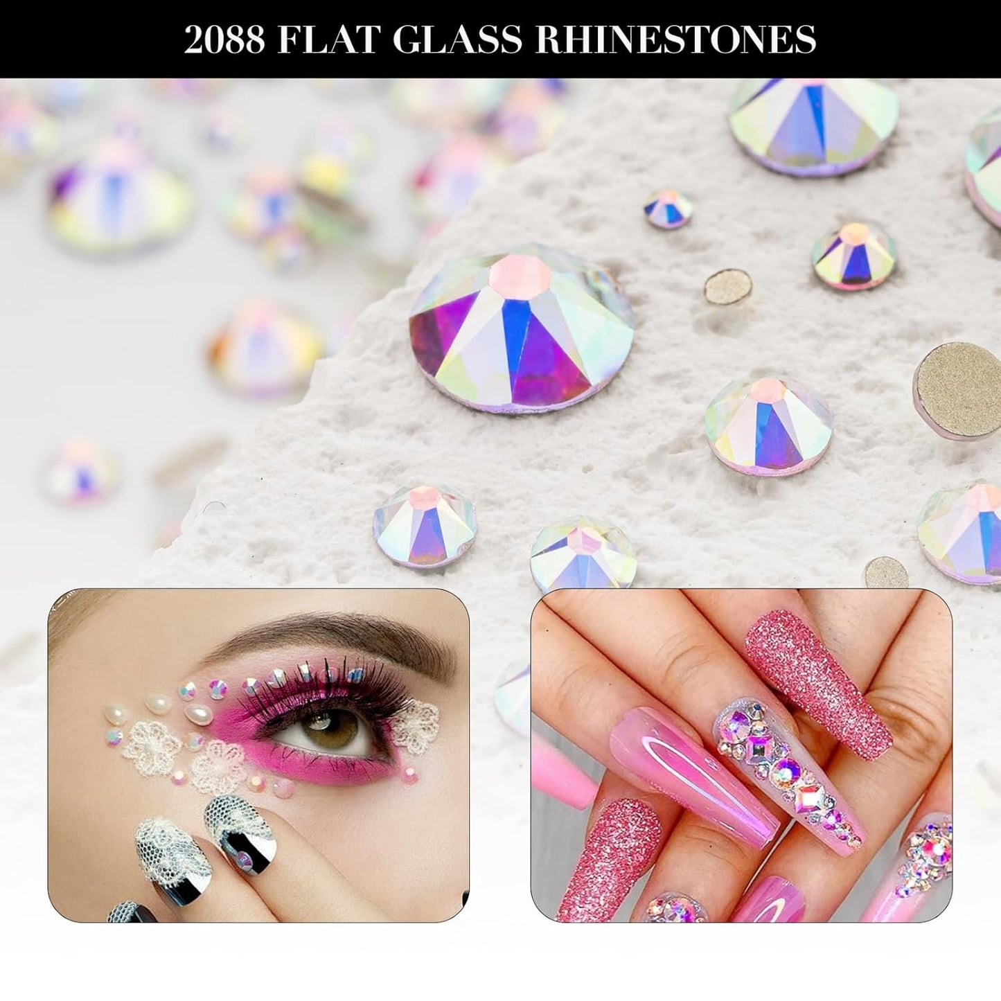 Novani Crystal AB Rhinestones 1440pcs Flat Back Round Rhinestone Style 2088 Sparkly Crystal Gemstones for Nail Art and Crafting SS6,1.9-2.0mm
