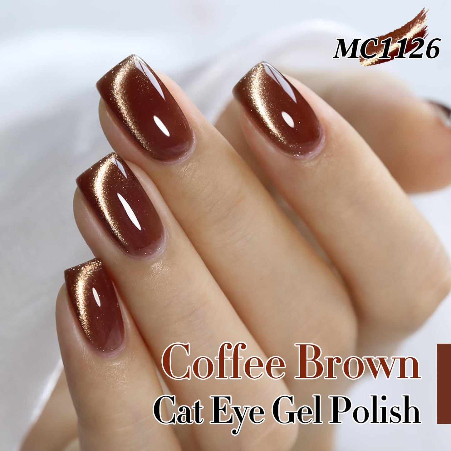 Double Rhythm 15ML Ice Glass Cat Eye Gel Polish with Magnet Holographic Glitter Shimmer Translucent Sheer Color Salon Soak Off Magnetic Nail at Home (Coffee Brown-MC1126)