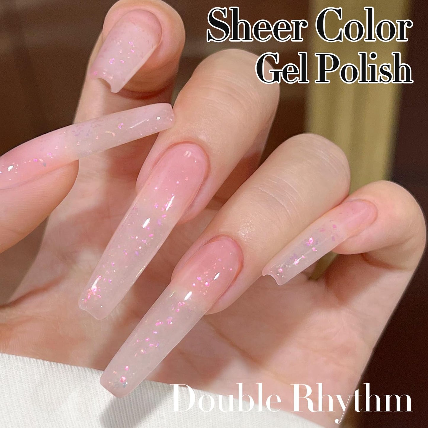 Double Rhythm Gel Polish Translucent Sheer Neutral Natural Light Milky Same Color Same Bottle 15ML Jelly Polish Art DIY at Home (Milky Pink Glitter-A1379)