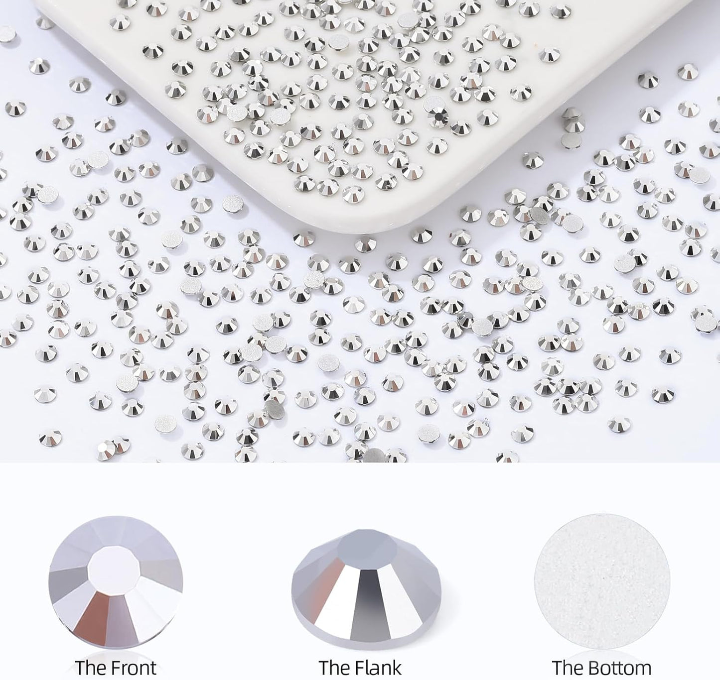 Silver Flatback Rhinestones, Glass Rhinestones for Nail Art and Craft, Glue Fix, Loose Crystal Gemstones(Silver, SS8, 2880pcs, 2.3-2.5mm)