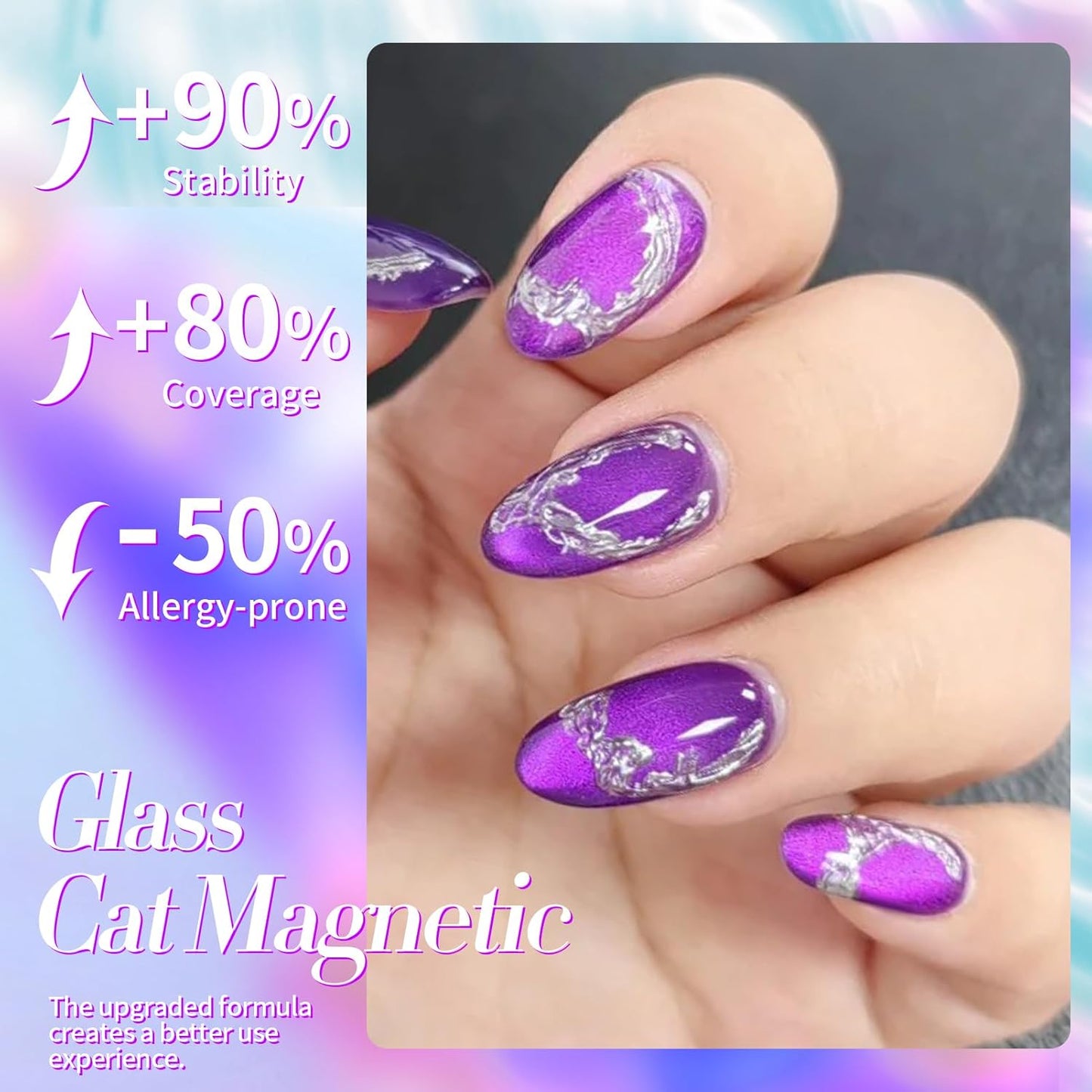BORN PRETTY Cat Magnetic Eye Gel Nail Polish,Blackish Purple Jelly Glass Magnetic Gel Polish,Glitter Soak Off Nail Art Salon Manicure Home Gift 15ml