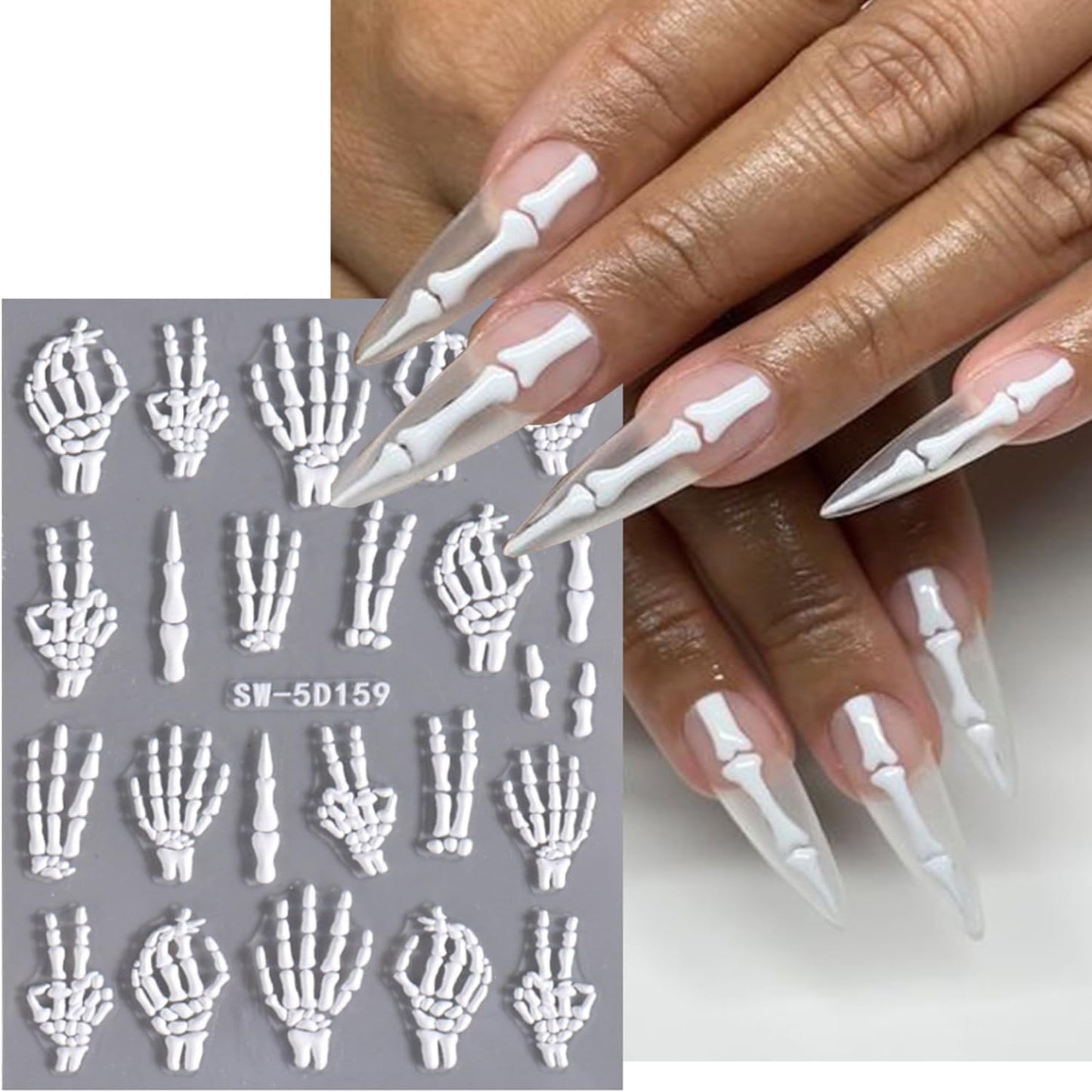 Halloween Nail Art Stickers Decals Ghost Pumpkin Spider Nails Sticker 5D Embossed Skull Hand Nails Decals Self-Adhesive Spider Web Eye Nail Art Decal for Women Halloween Decor