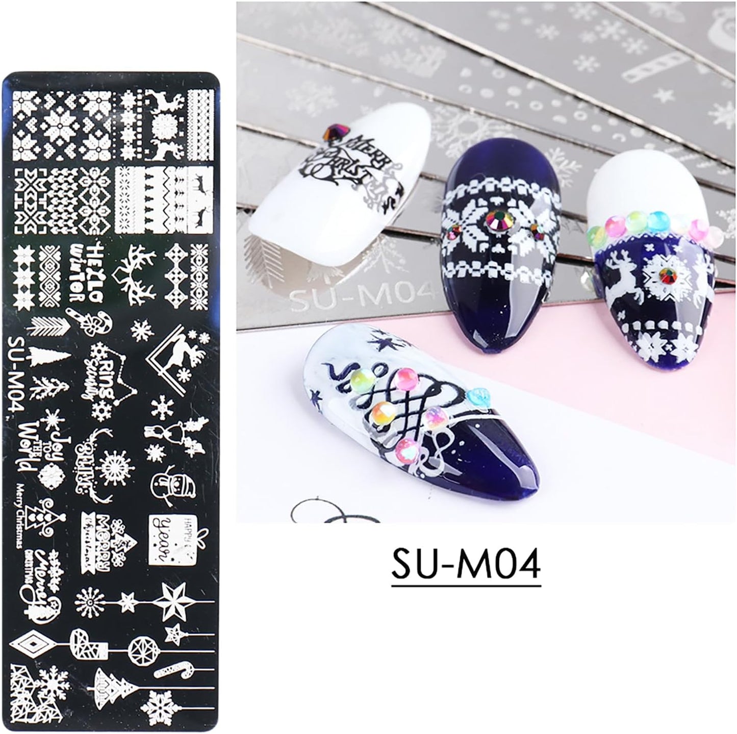 Christmas Nail Art Stamping Plate Kit,Snowflake Snowman Christmas Tree Elk Designs Nail Image Stamp Template Xmas DIY Stainless Steel Nail Image Polish Template Kit 6Pcs