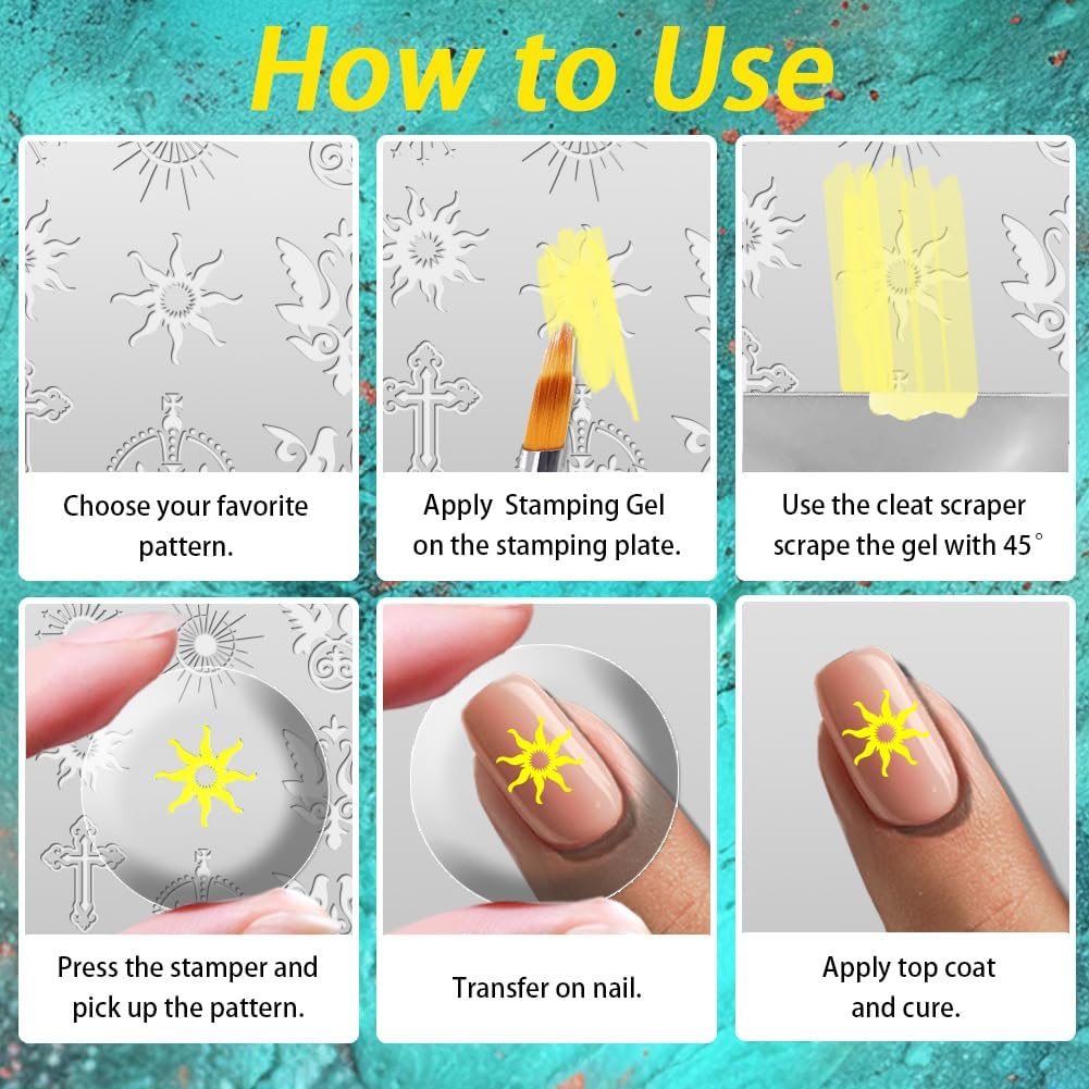 3Pcs Vintage Baroque Nail Stamping Plate Set Angel Devil Nail Stamp Templates French Line Tip Nail Stamp Plates Floral Border Metal Reusable Tools with Stamper Scraper for Manicure Printing