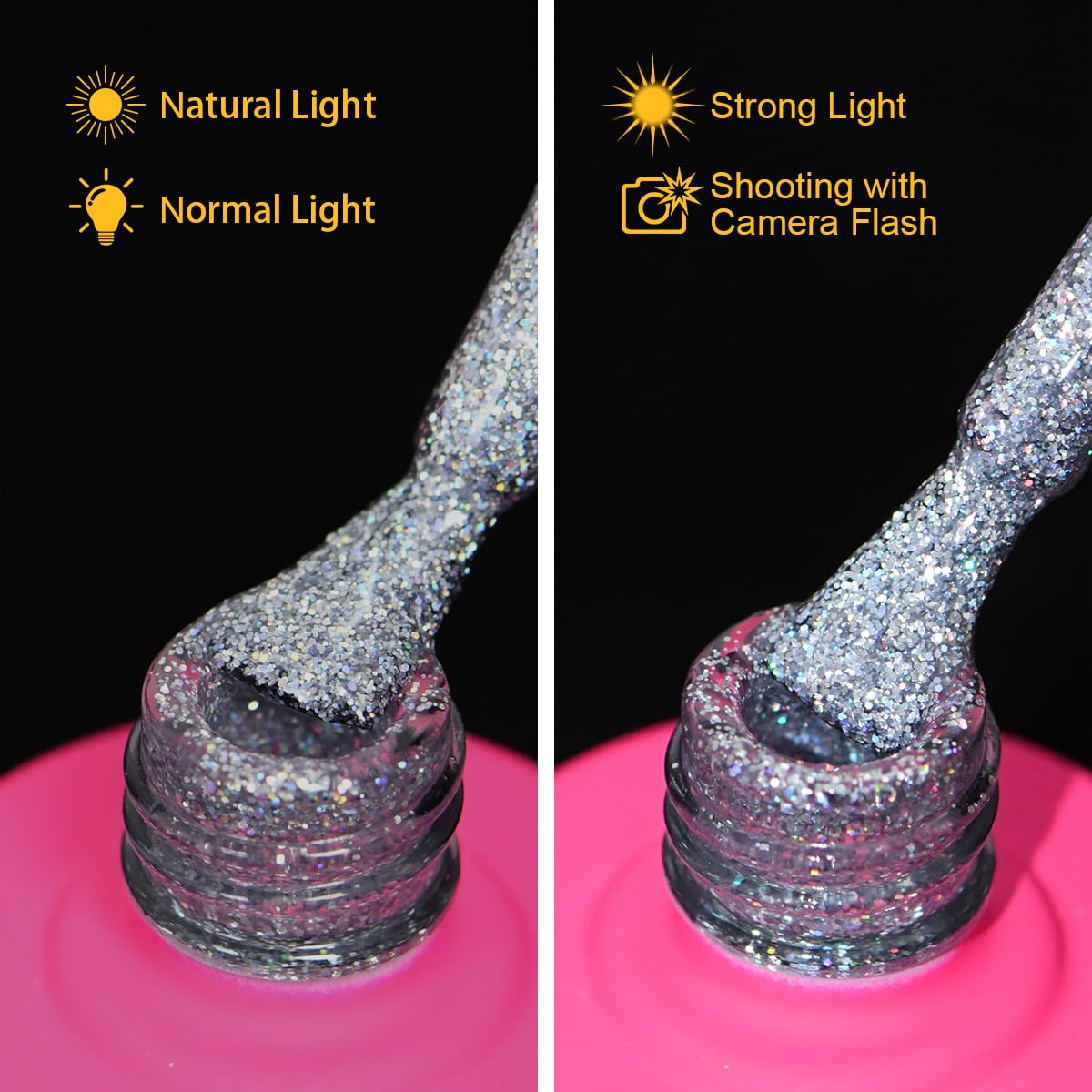 Holographic Glitter Gel Nail Polish, HEMA HPMA TPO Free, Silver Sparkle shimmer, Need UV Lamp Long Lasting Salon Perfect Gel Nail 15ML for Women (BJ-001)