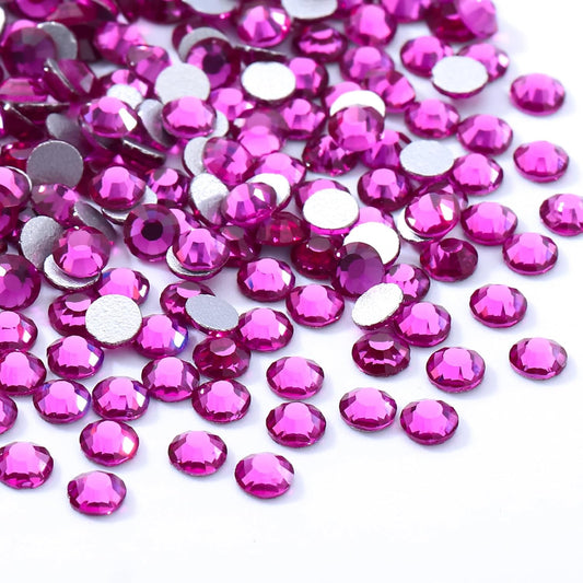 Fuchsia Flatback Rhinestones, Glass Rhinestones for Nail Art and Craft, Glue Fix, Loose Crystal Gemstones(Fuchsia, SS6, 1440pcs, 1.9-2.0mm)