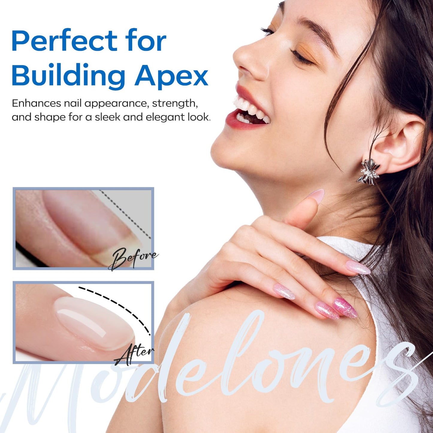 modelones Rubber Builder Gel Base Coat for Nails, Clear Rubber Base Gel Nail Polish for Strengthen/Apex Building/Enhance/Reinforced Long Lasting Fiber Protect Soak Off U V LED Gift for Thin Weak Nails