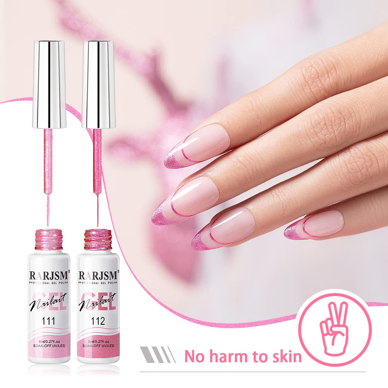 RARJSM Metallic Gel Liner Nail Art Pink,Glitter Painting Gel Nail Polish 2PCS Set,Mirror Chrome Hot Pink Drawing Line Art Gel with Thin Brush Nail Design Line Wire Curing Requires 8ml DIY Manicure