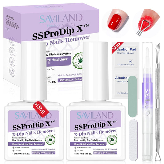 SAVILAND Dip Powder Remover Kit 2Pcs: 15ml Gentle & Safe Dip Nail Remover With Cuticle Oil Nail File Tools No Soak or Wrapping Removal Easy Remove at Home Gift For Women