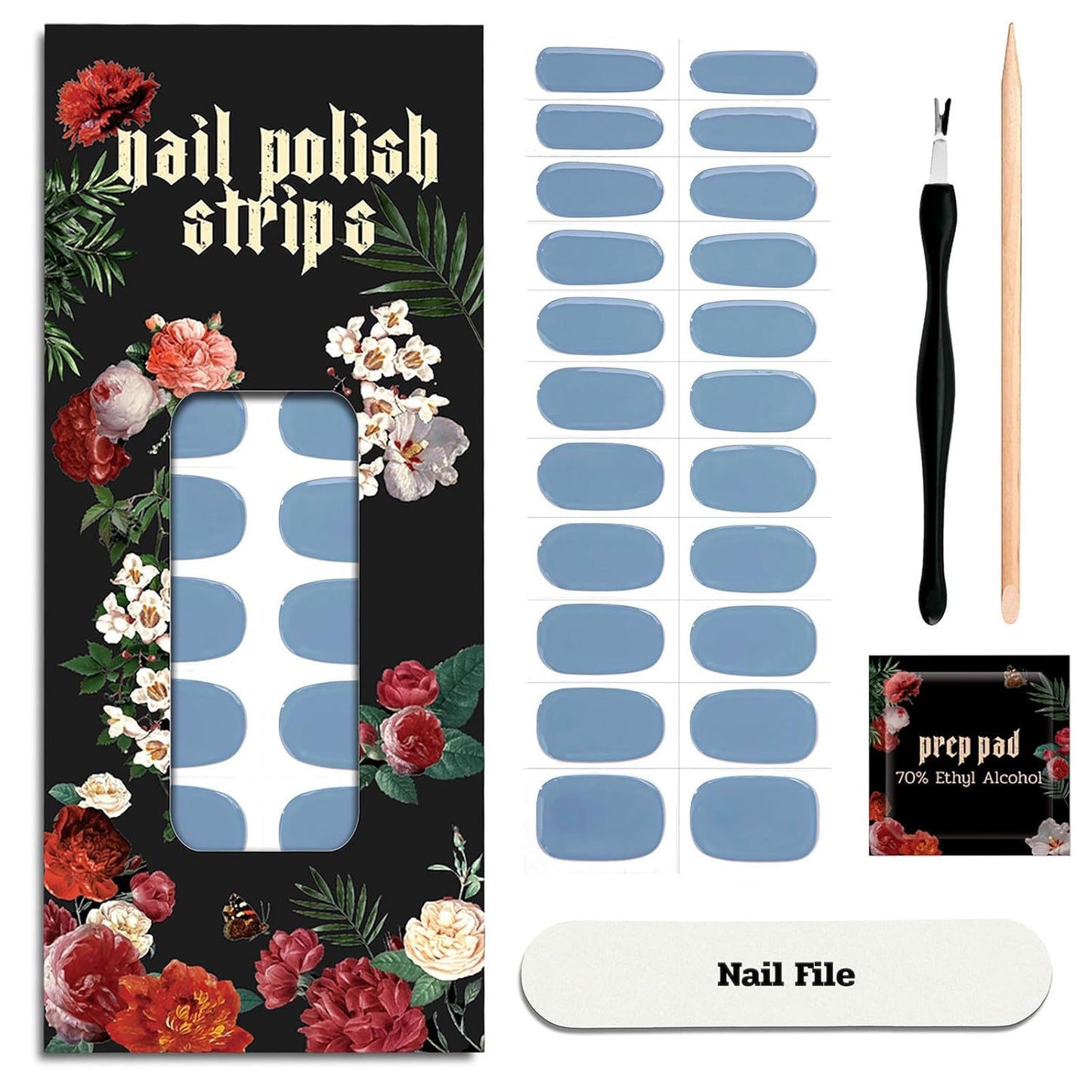 Nail Polish Strips - 22 Pcs Salon Quality Gel Nail Stickers - Long Lasting Wraps (Blue Hour IceBurg)