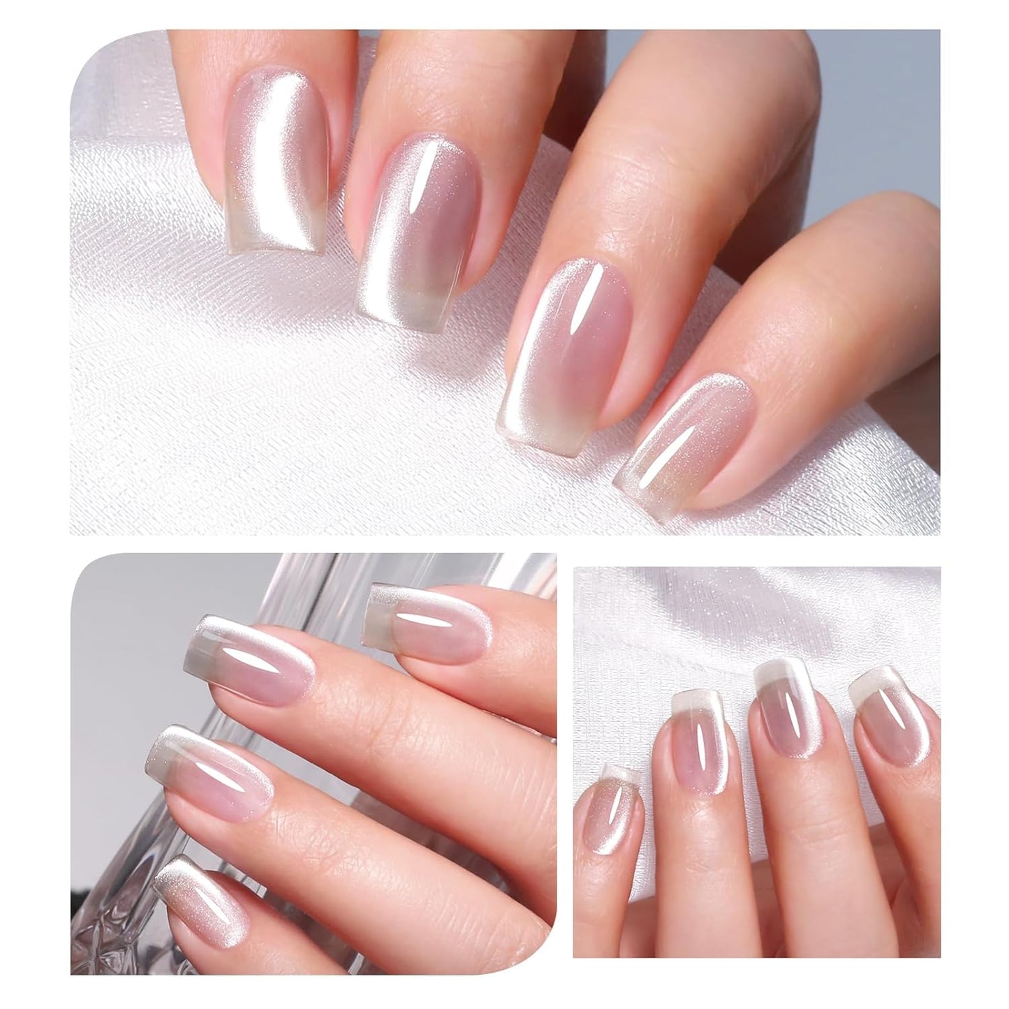 Imtiti Silver Cat Eye Gel Nail Polish, Moonlight Silver Holographic Crystal Diamond Glitter Magnetic UV Soak Off Gel Nail Polish with Magnetic Stick 1Pcs (0.34 Fl Oz-944)