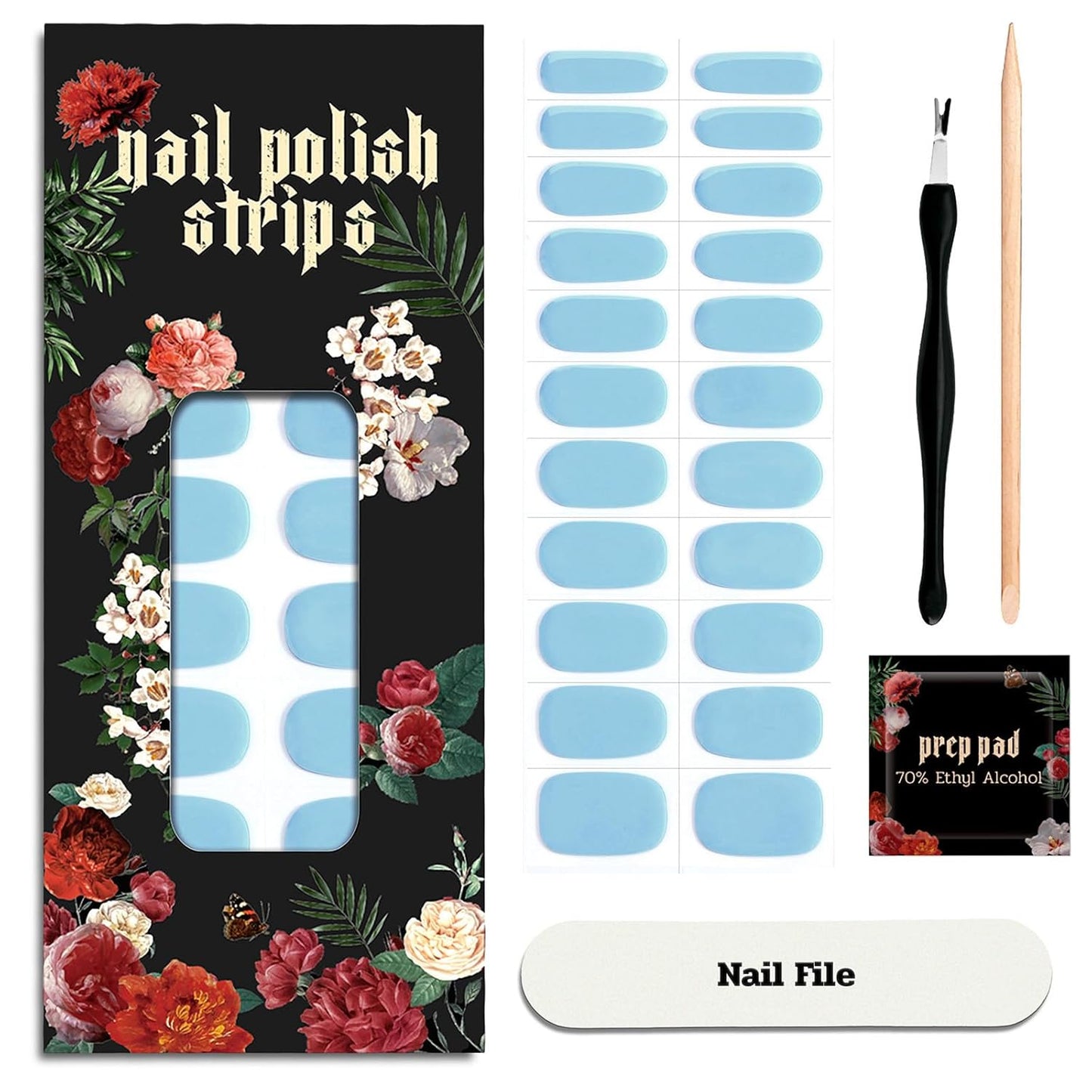 Nail Polish Strips - 22 Pcs Salon Quality Gel Nail Stickers - Long Lasting Wraps (Explorer Blue)