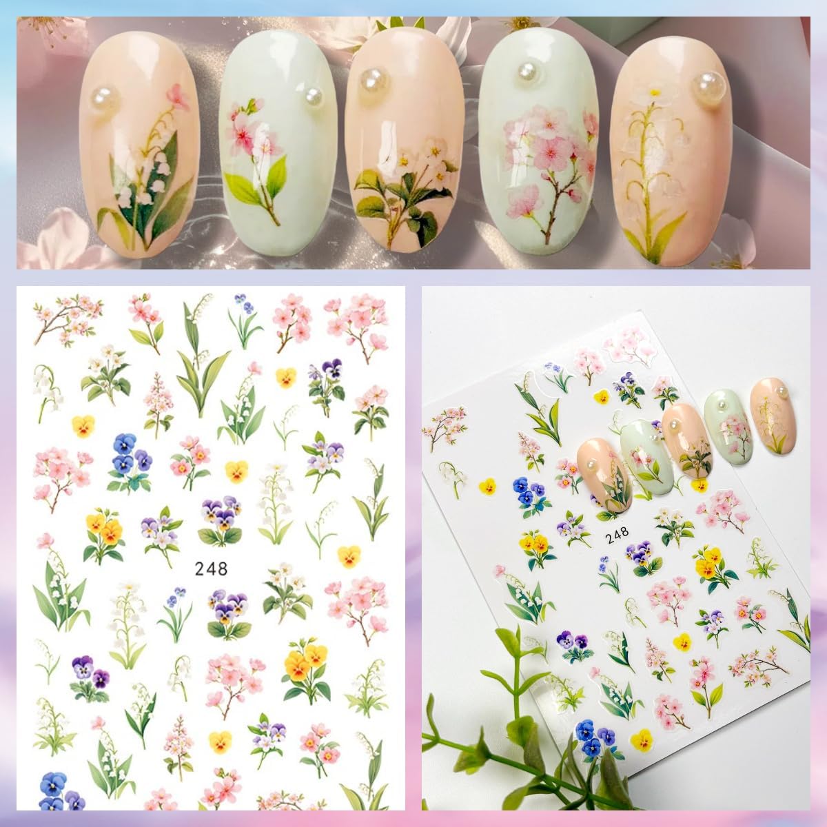 Flower Nail Art Stickers Decals Flowers Bouquet Nail Stickers for Nail Art Floral Plant Nails Design Nail Decals Flower Stickers for Nails Spring Manicure Supply for Women Girls Decoration 5 Sheets