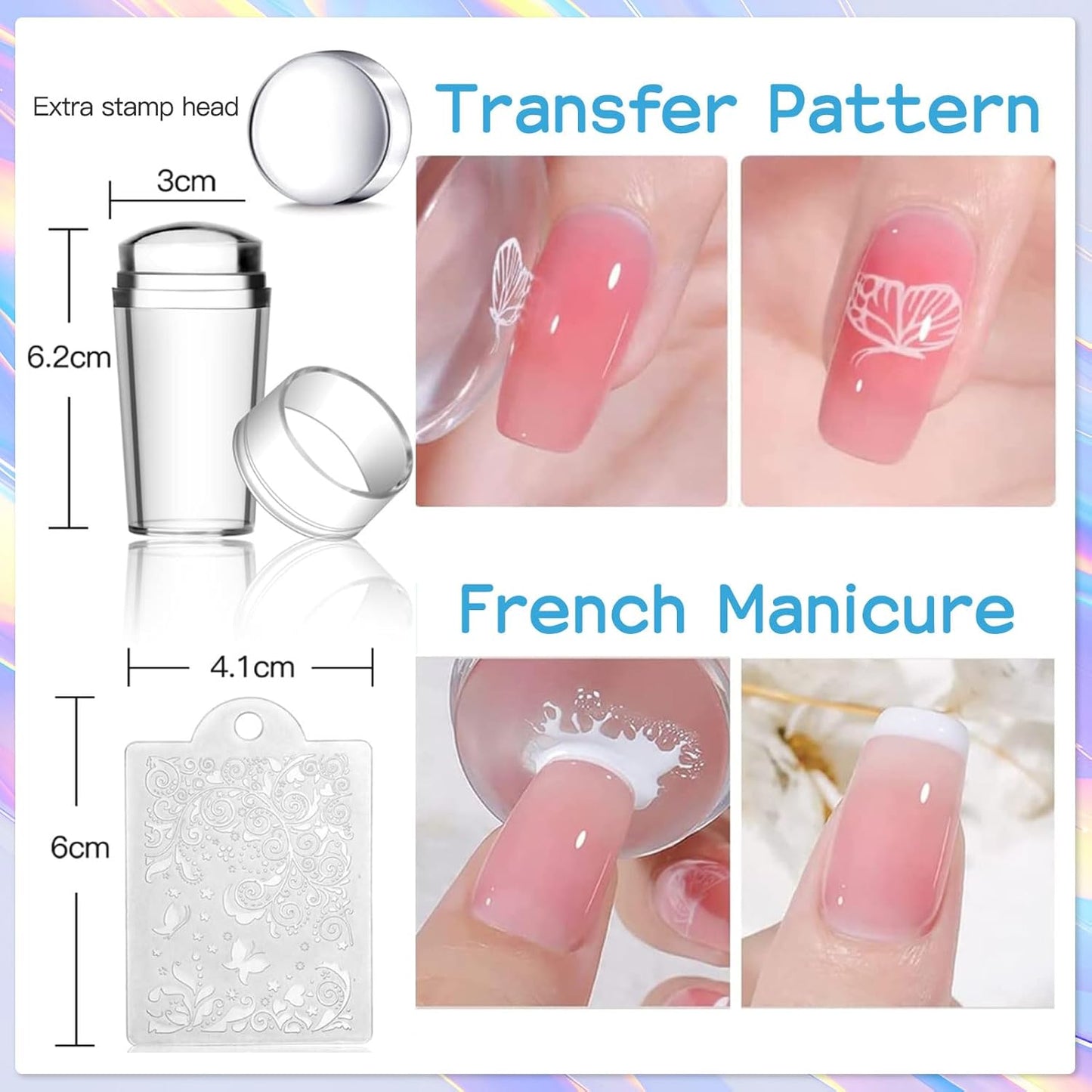 Biutee Nail Stamping Kit 12Pcs Nail Art Stamp Plates 8 Colors Stamping Polish Gel Silicone Stamper Scraper with Storage Bag, Nail Stamping Plate Lace Star Rose Plaid Template Halloween Design Gift