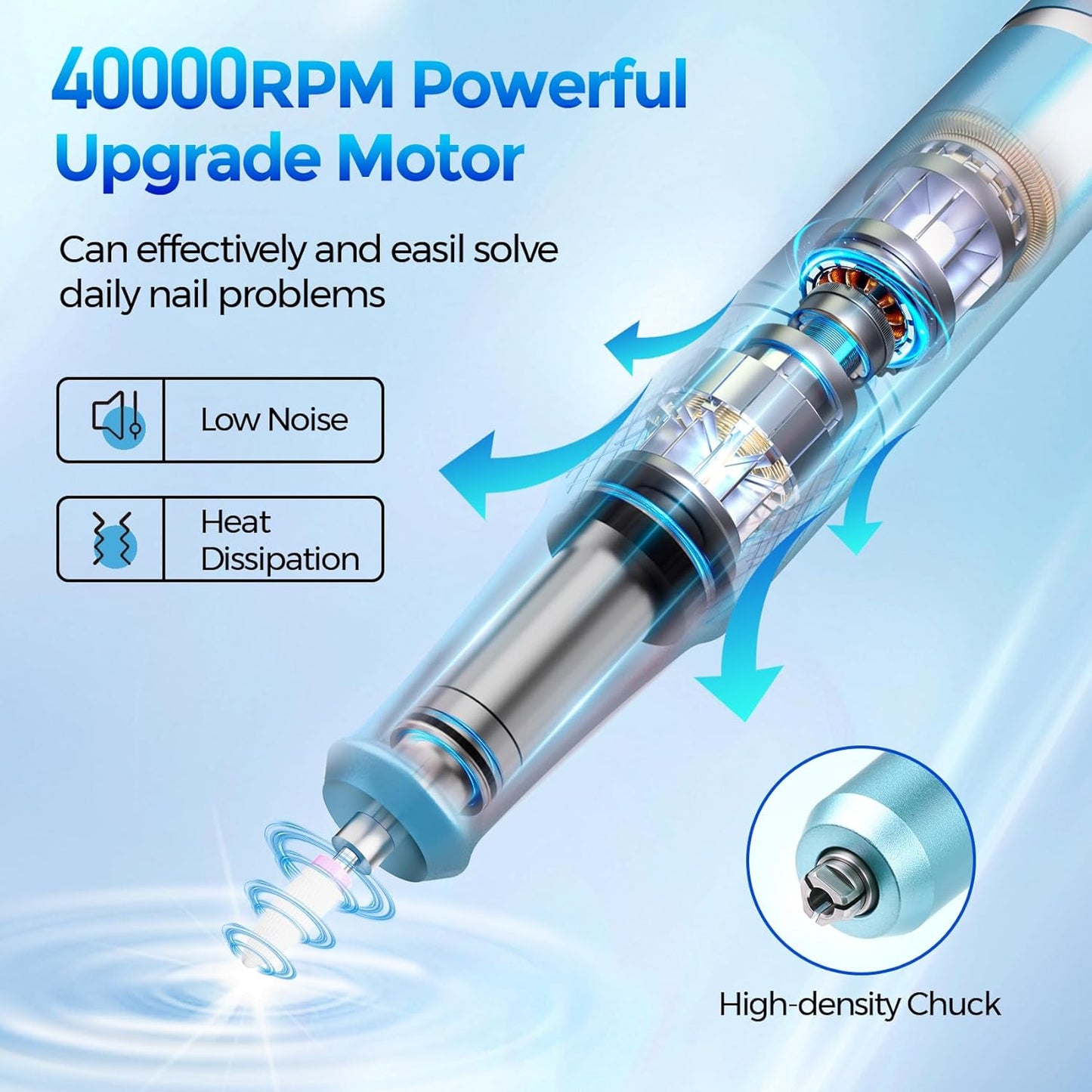 Nail Drill Electric File: DEDNMSCA Sparkly Professional Nail Drill Kit, 40000RPM E-file Machine with USB LED Light and 12 Drill Bits for Acrylic Nail Remove Gel Polish Manicure for Salon Home, Diamond