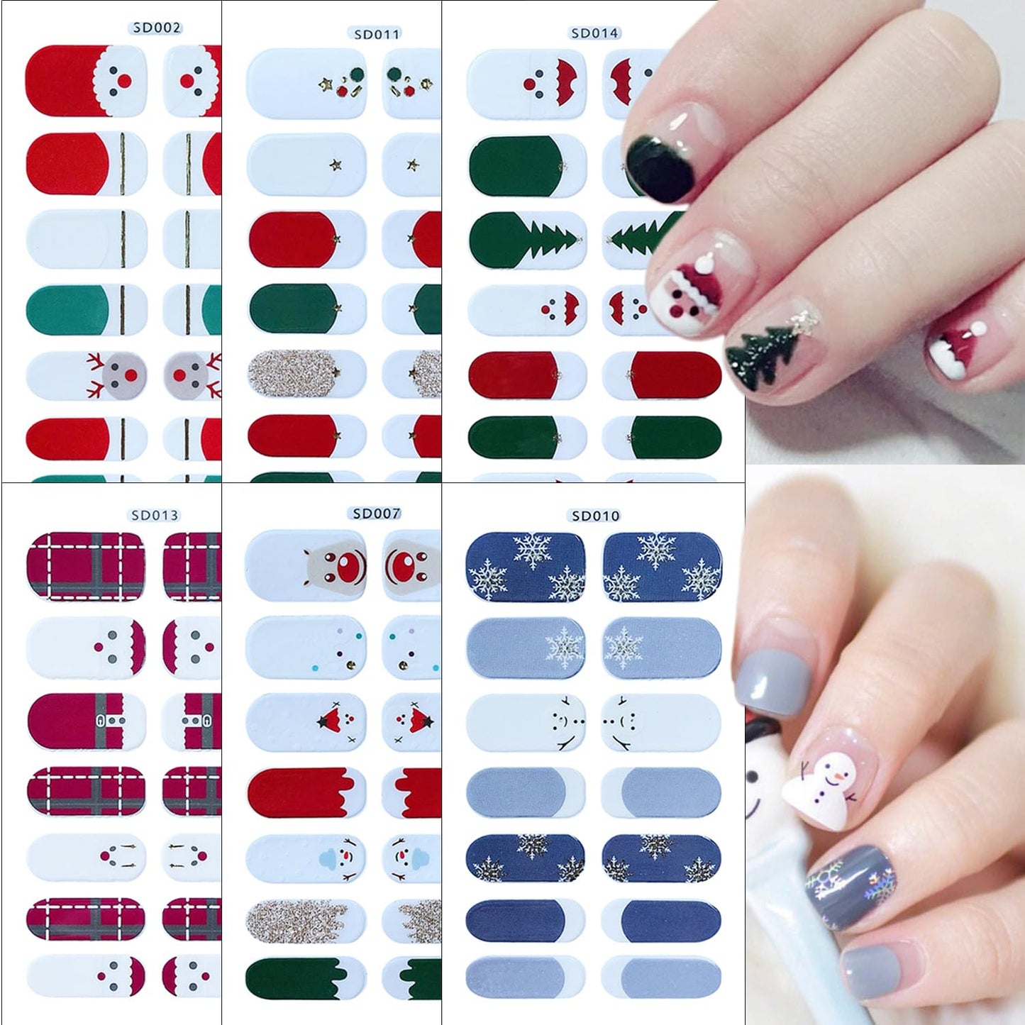 Christmas Nail Polish Strips Cute Snowman Gel Nail Stickers Xmas Trees Santa Claus Elk Glitter French Nail Design Decals Snowflakes Gel Nail Strips Full Wrap Christmas Stickers for Winter Nail Decor