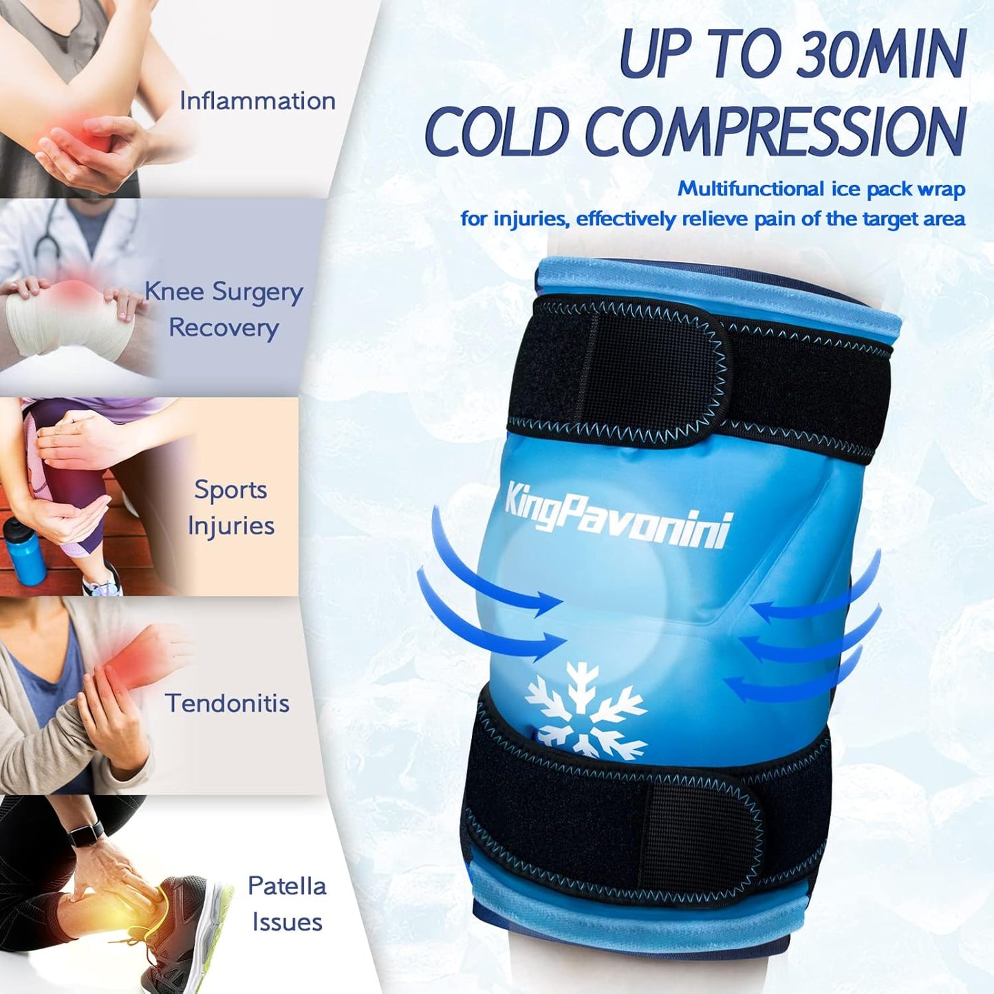 XXL Knee Ice Pack Wrap for Post-Surgery Recovery - Reusable Gel Pack for Injuries, Pain Relief, Swelling, Sports - Large, 1 Pack (Sky-Blue)