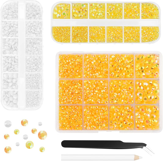 Morcheiong 17000Pcs Resin Rhinestones Yellow Flatback Crystals Diamond Includes Tweezers and Pickup Pen Suitable for Crafting DIY Nail Art Makeup Wedding Dress Clothing Mug